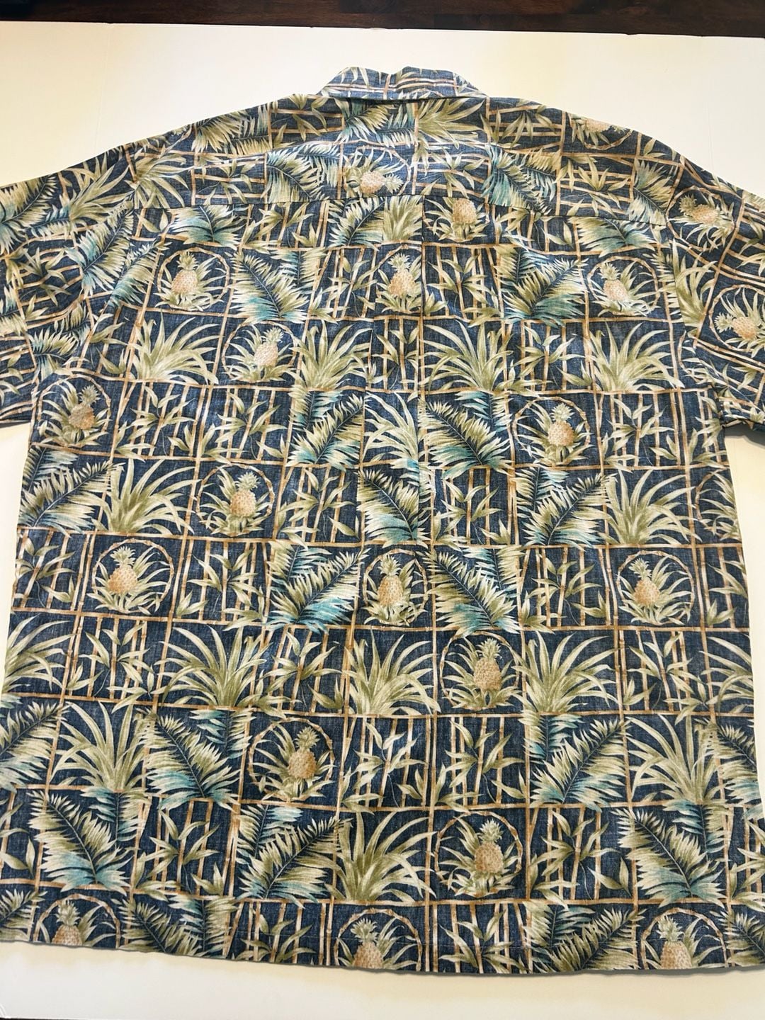 Tori Richard Hawaiian Shirt Size XL Blue Pineapple Bamboo Print Made in USA 8