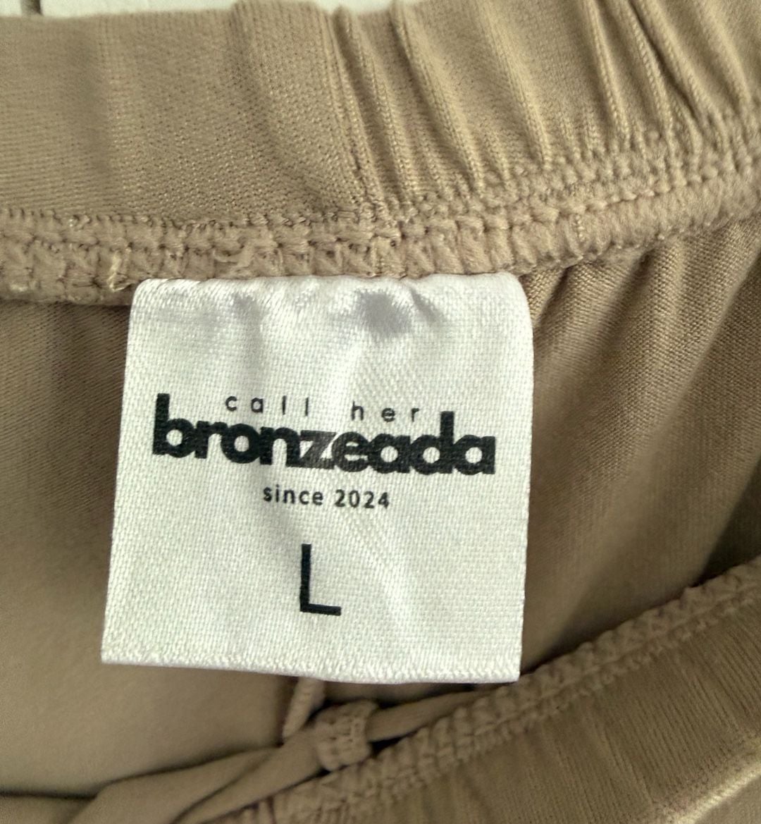 Call Her Bronzeada Lounge Pants Size L Tan Wide Leg Drawstring 3