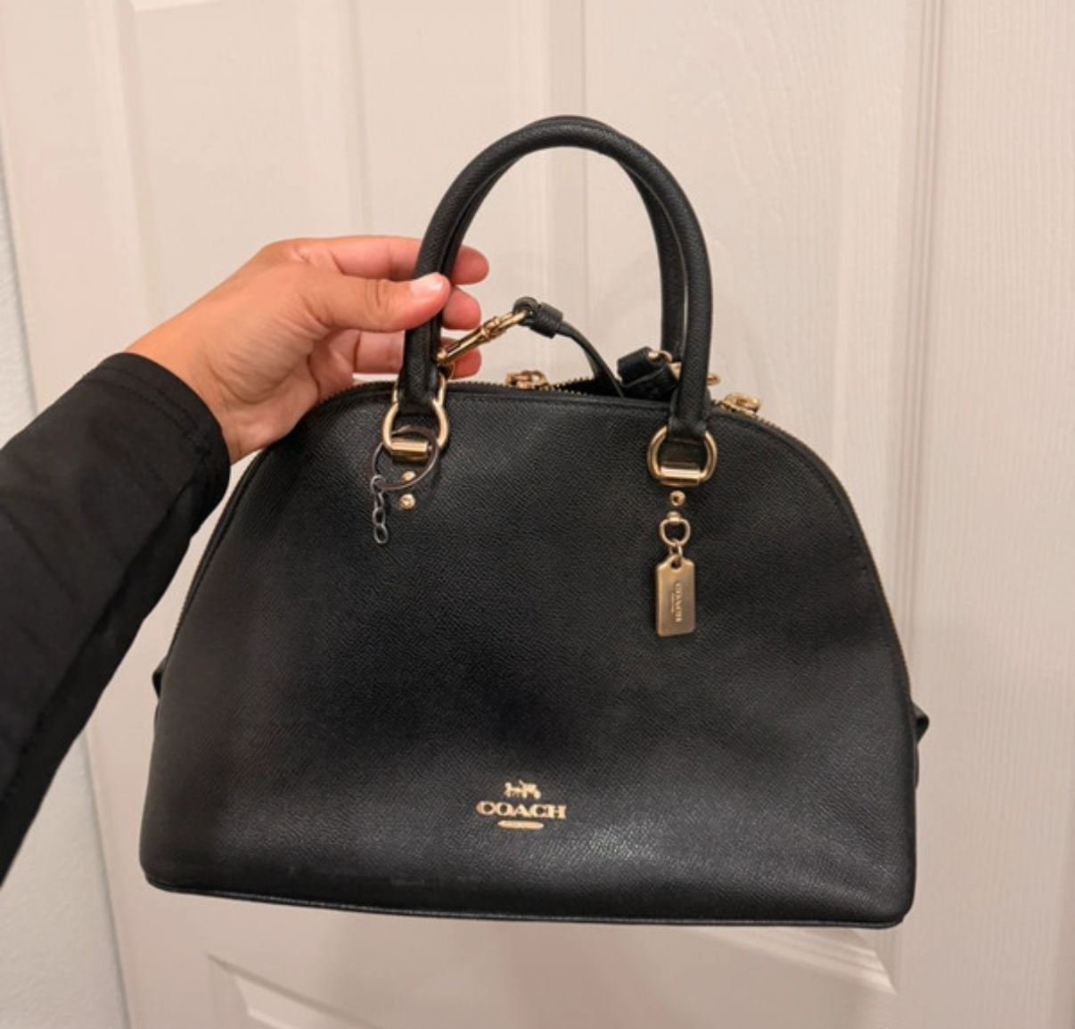 Coach Katy Satchel Black Crossgrain Leather Dome Handbag 3
