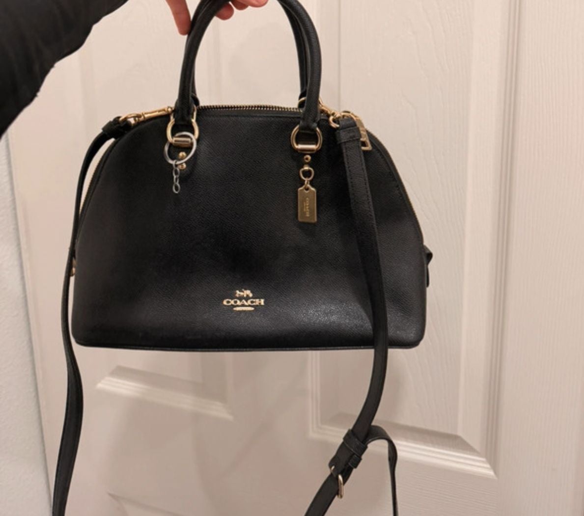 Coach Katy Satchel Black Crossgrain Leather Dome Handbag 4