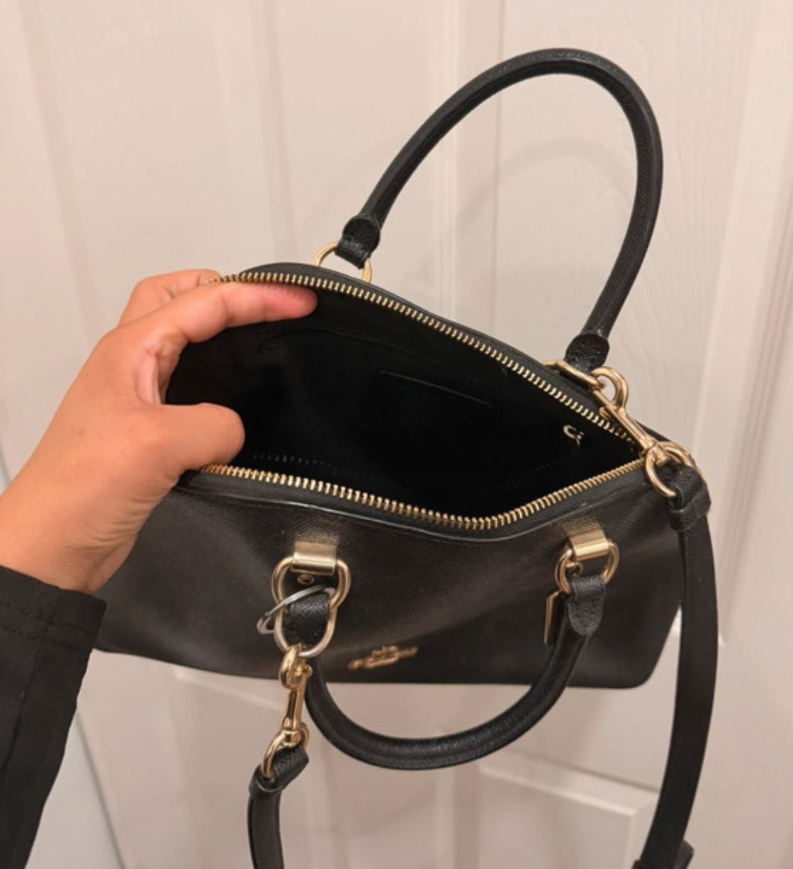 Coach Katy Satchel Black Crossgrain Leather Dome Handbag 5