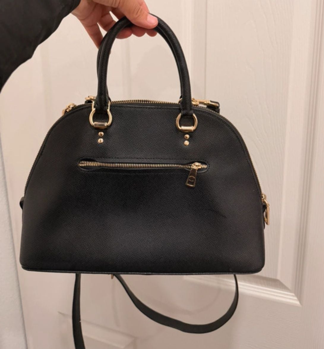 Coach Katy Satchel Black Crossgrain Leather Dome Handbag 6