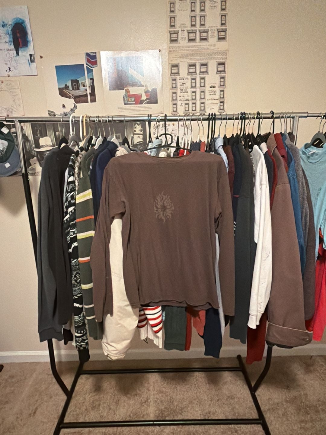 Anvil Long Sleeve Graphic T-Shirt Size L Brown Tree Sun 2
