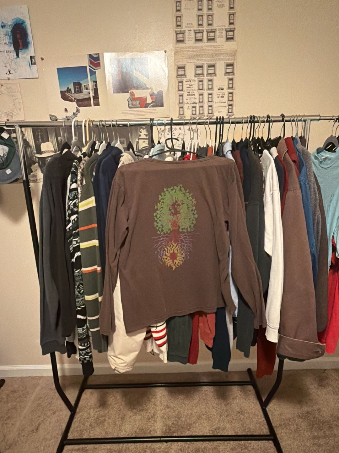 Anvil Long Sleeve Graphic T-Shirt Size L Brown Tree Sun 3