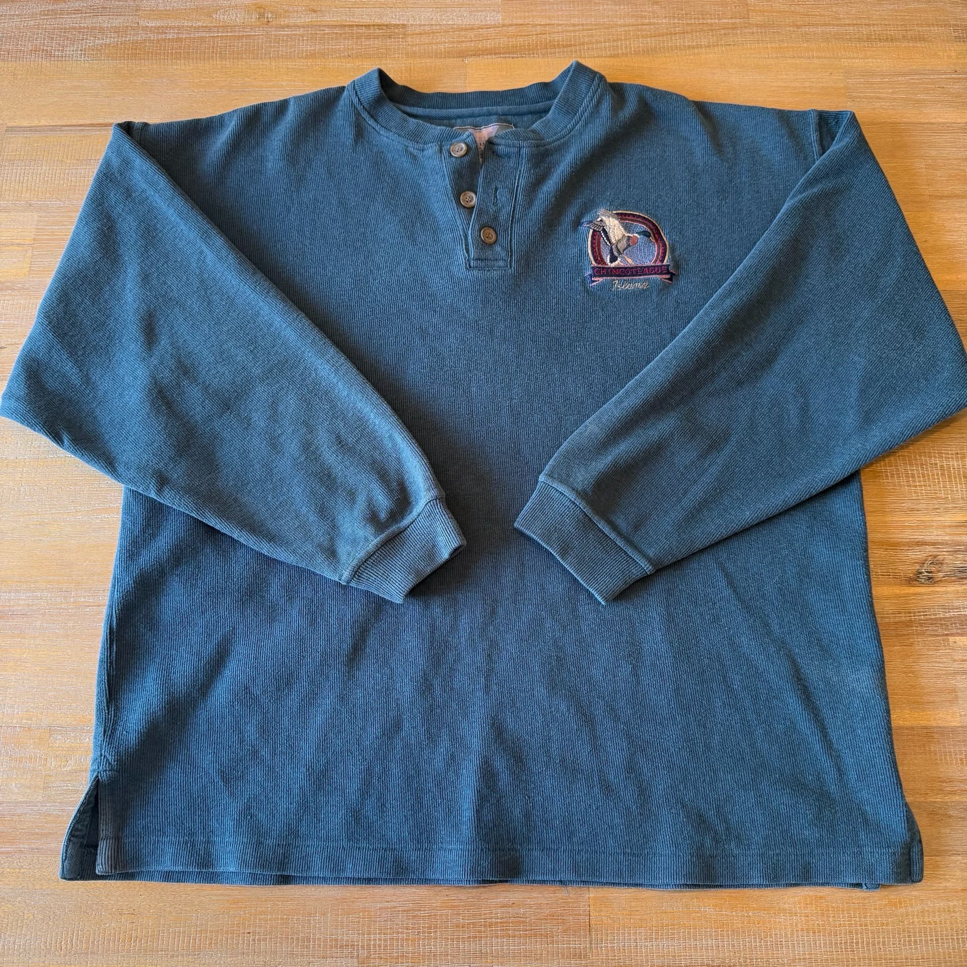 Vintage Cheyenne River Henley Sweatshirt Mens L Teal Chincoteague Island Duck 2