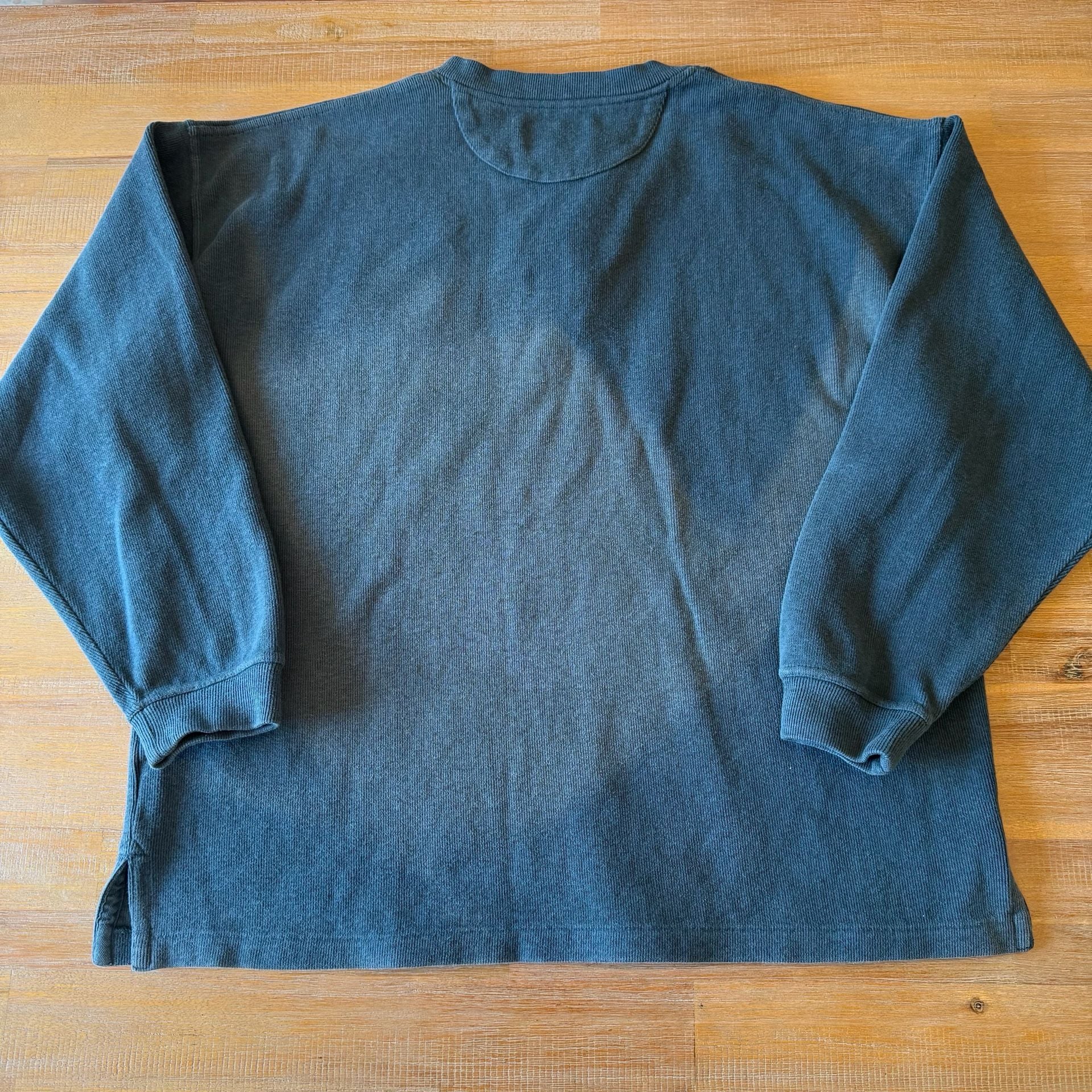 Vintage Cheyenne River Henley Sweatshirt Mens L Teal Chincoteague Island Duck 3