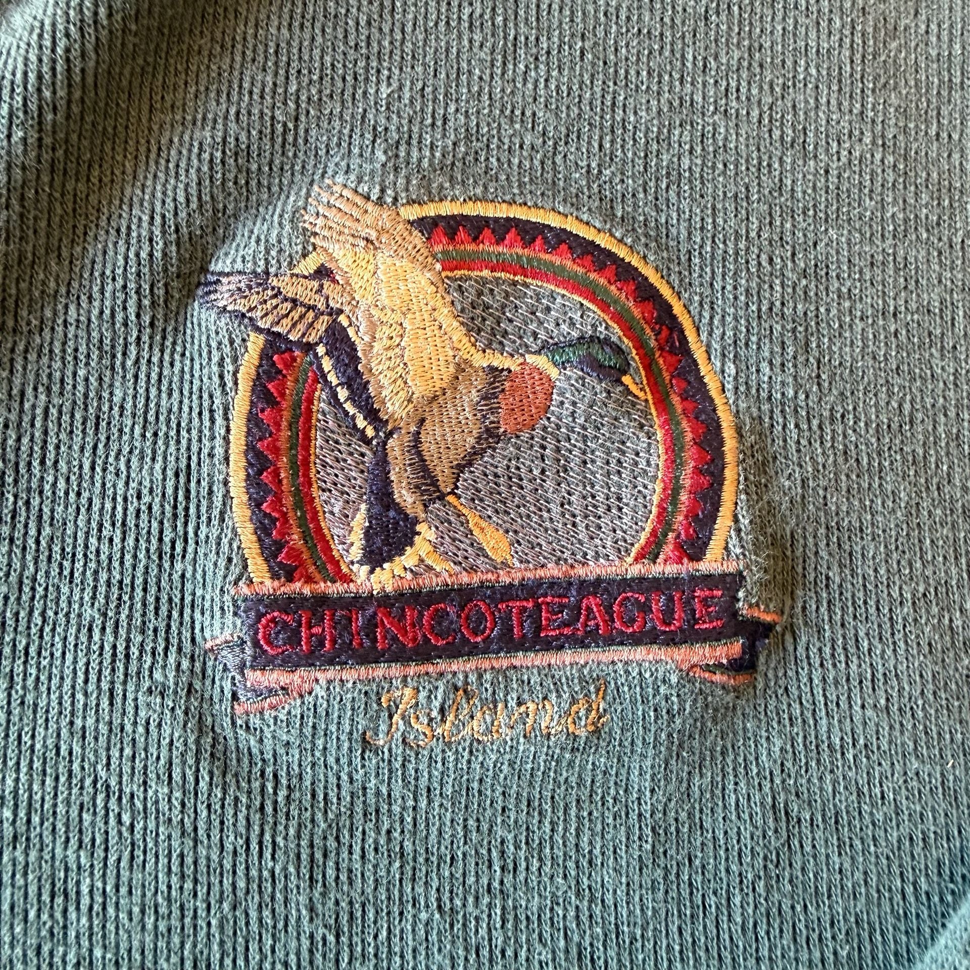 Vintage Cheyenne River Henley Sweatshirt Mens L Teal Chincoteague Island Duck 4