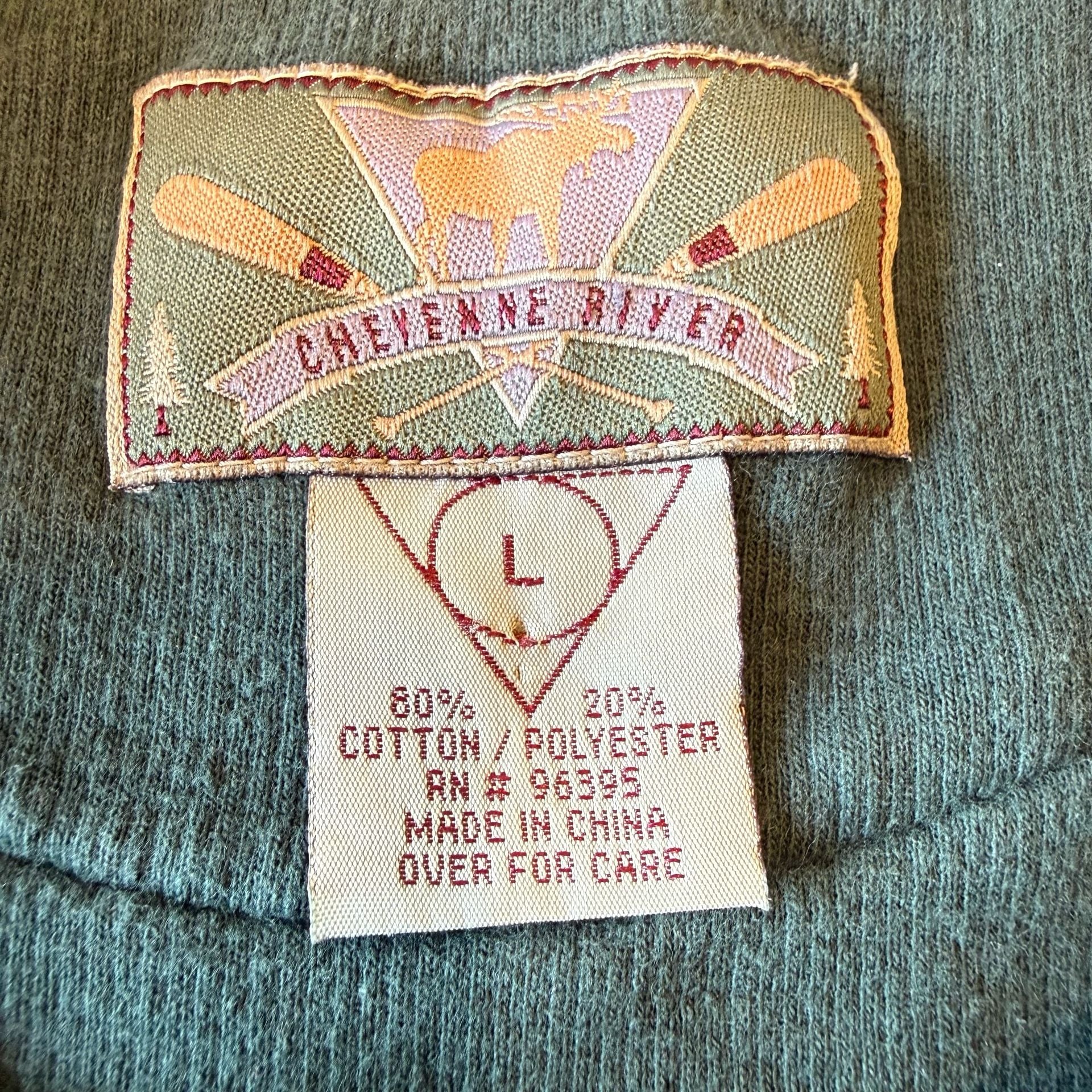 Vintage Cheyenne River Henley Sweatshirt Mens L Teal Chincoteague Island Duck 5