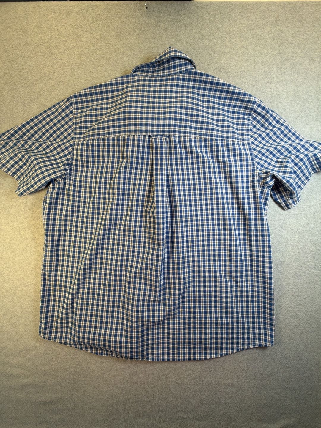 Chaps Short Sleeve Button Down Shirt Size XL Blue Plaid Easy Care 7