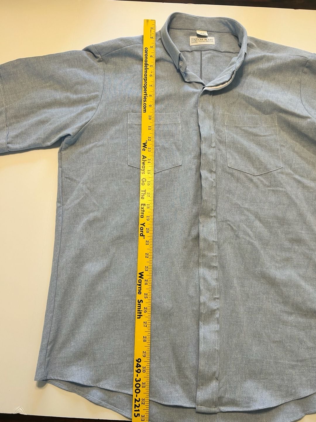 CM Almy Clerical Shirt Size 16 1/2 Blue Short Sleeve Chambray 7