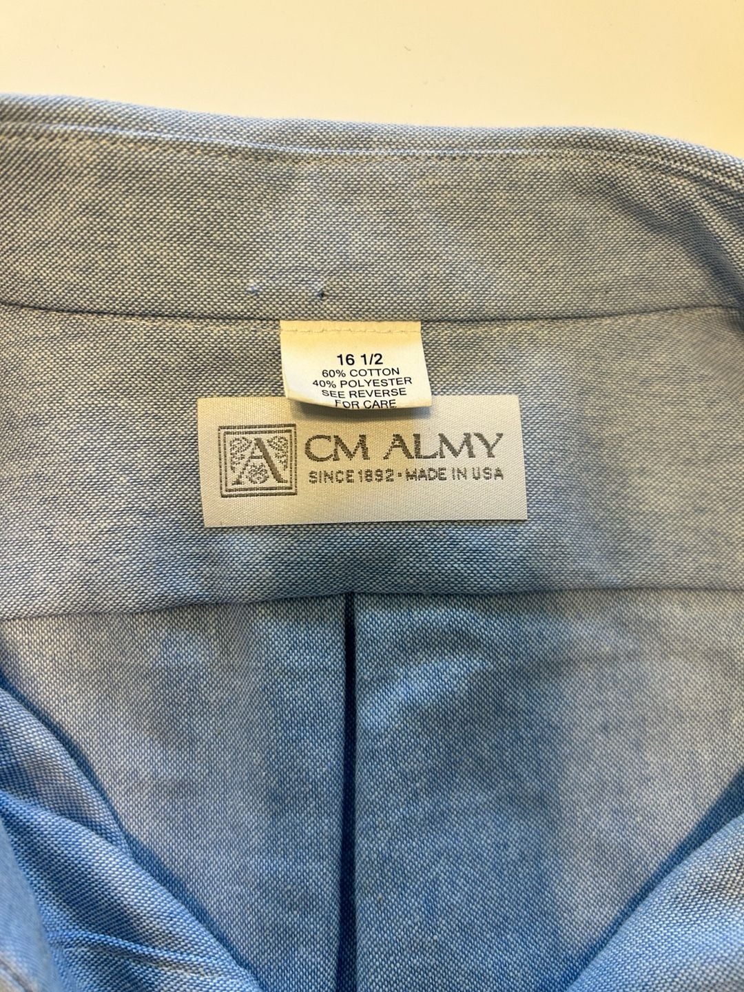 CM Almy Clerical Shirt Size 16 1/2 Blue Short Sleeve Chambray 8