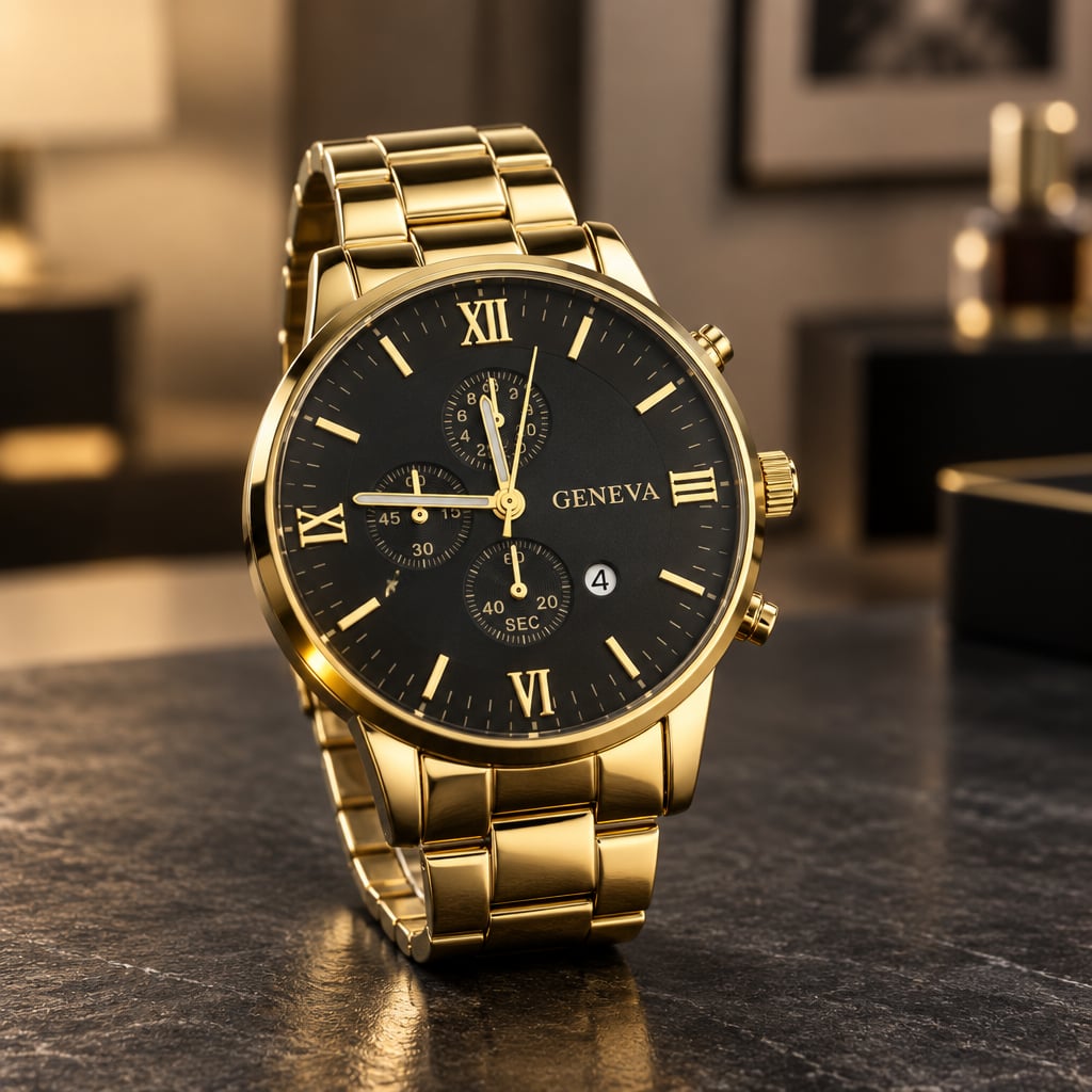 Geneva Gold Quartz 45mm Timepiece Black Roman Numeral Dial 4