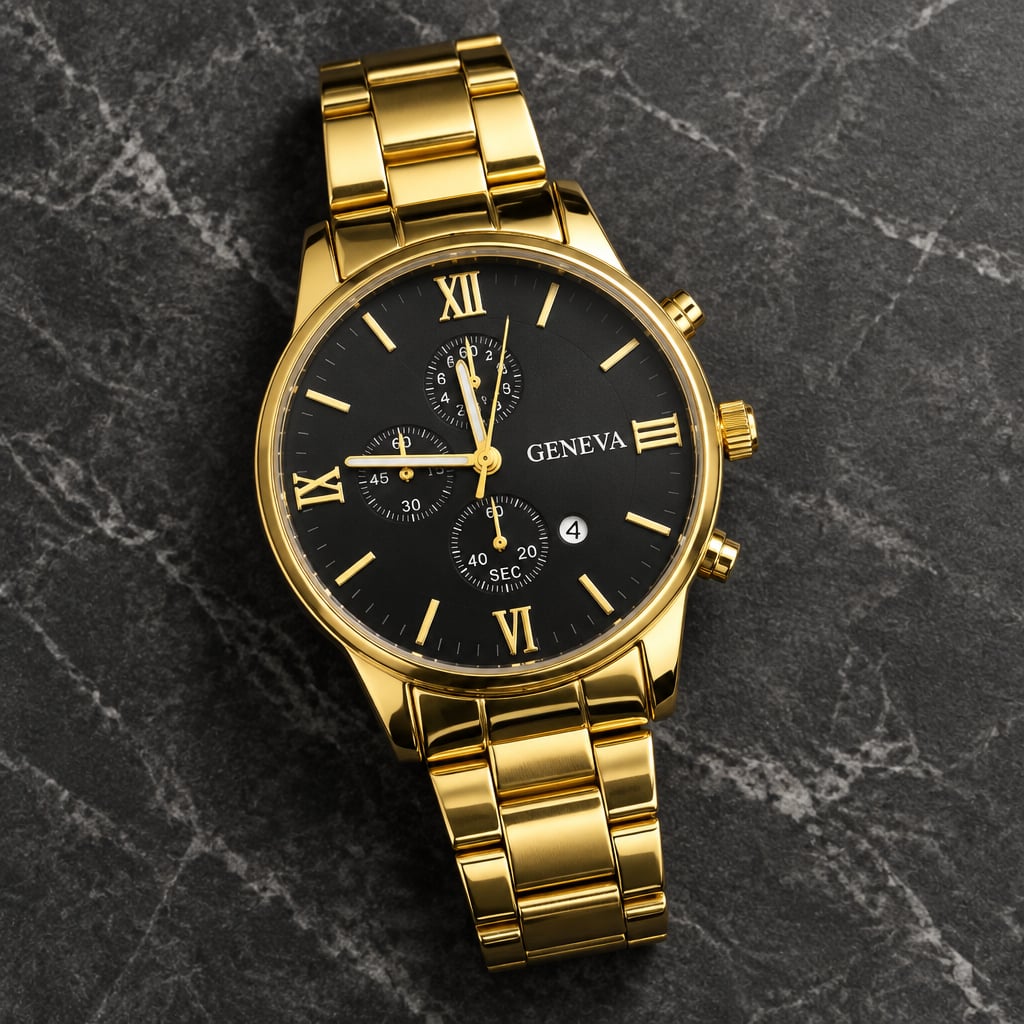 Geneva Gold Quartz 45mm Timepiece Black Roman Numeral Dial 5