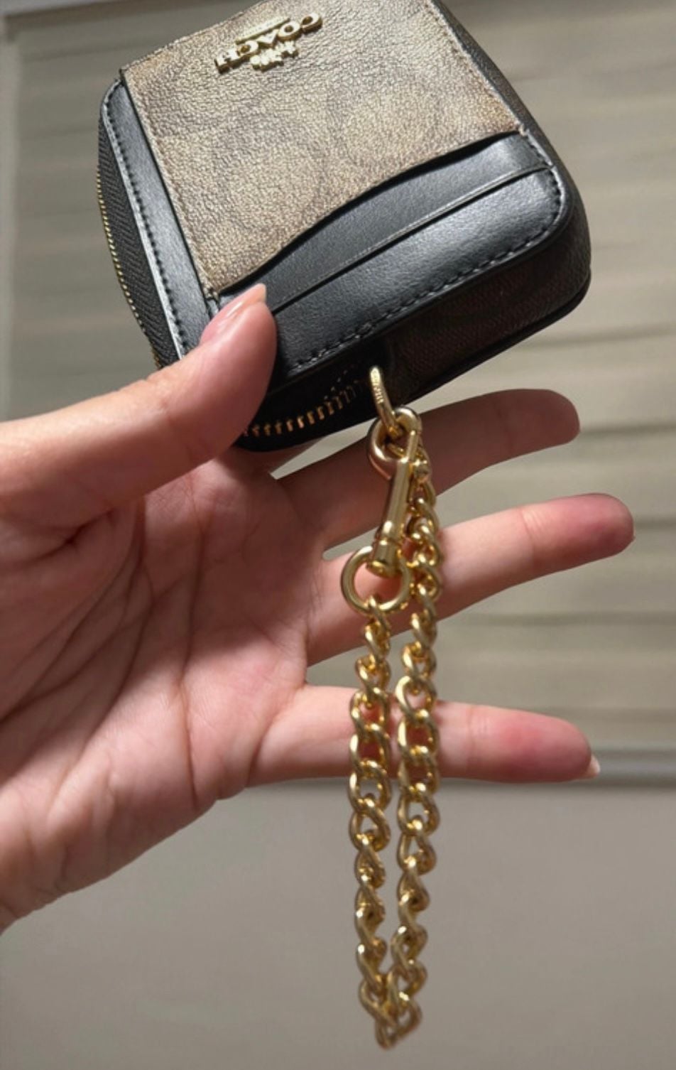 Coach Zip Card Case Signature Coated Canvas Chain Wrist Strap 4