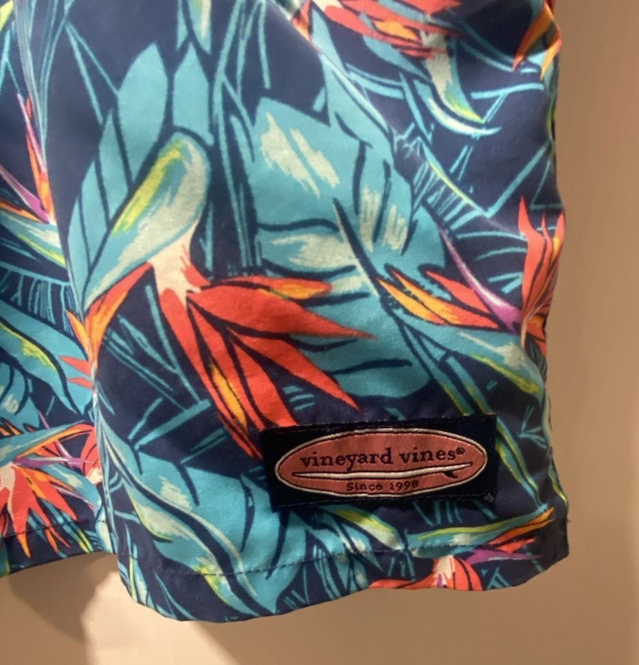 Vineyard Vines Swim Trunks Size M Blue Bird Of Paradise Floral 3