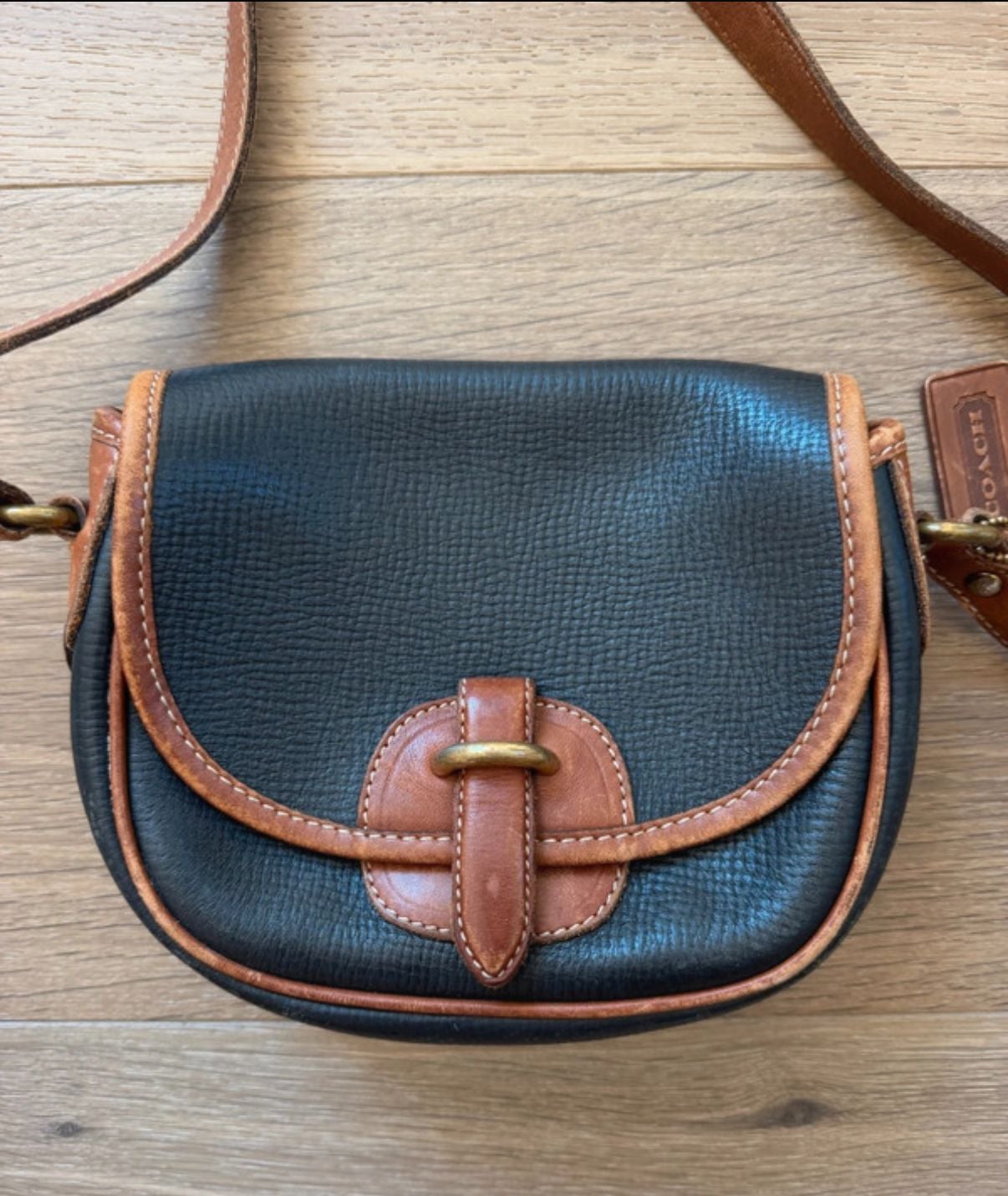 Coach Vintage Leather Crossbody Saddle Bag Black Brown 2