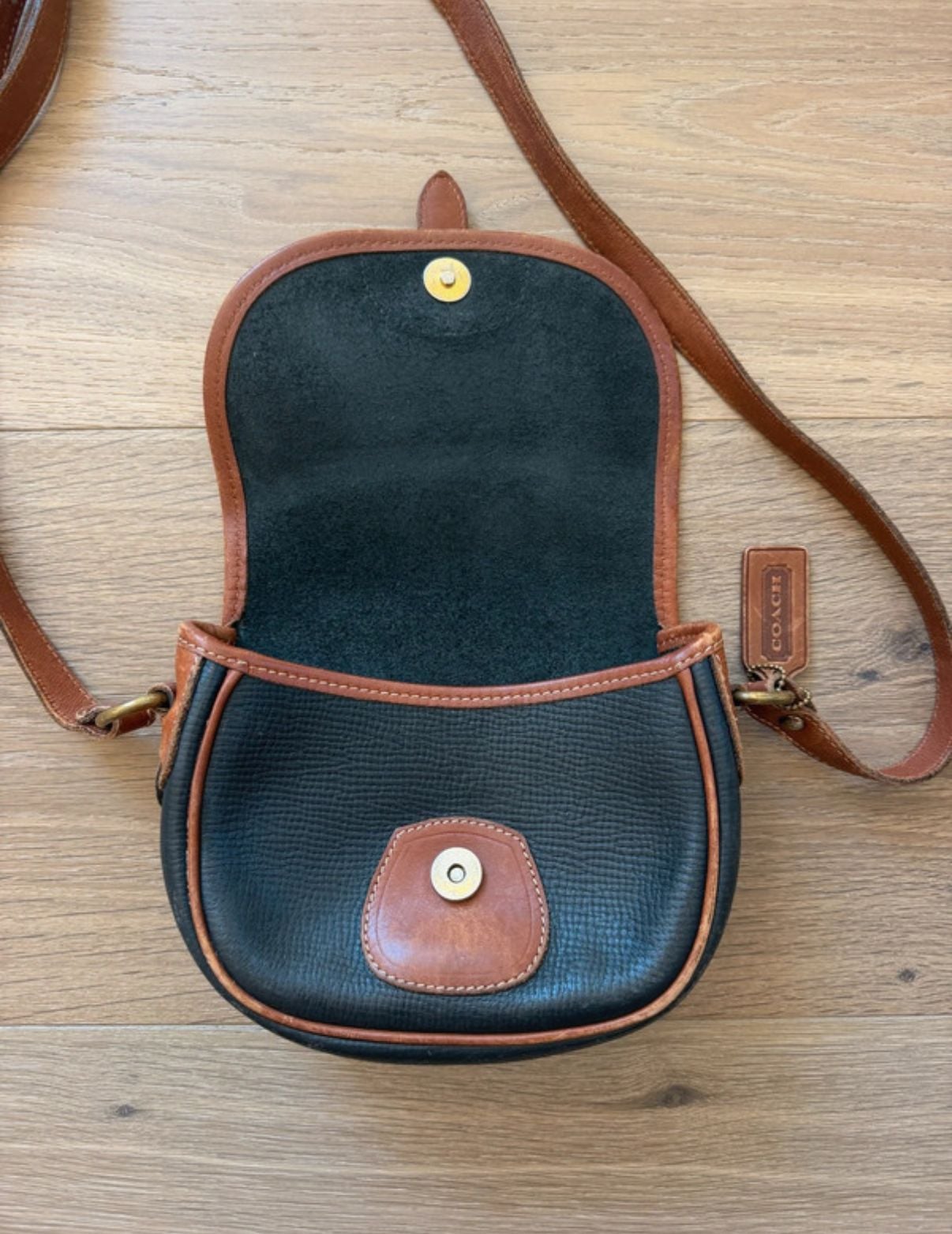 Coach Vintage Leather Crossbody Saddle Bag Black Brown 3