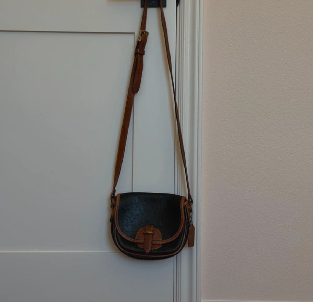 Coach Vintage Leather Crossbody Saddle Bag Black Brown 7