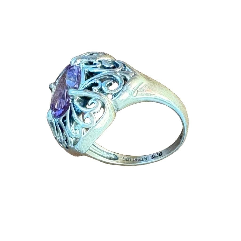 Vintage Kabana Amethyst Filigree Scroll 925 Sterling Silver Ring Size 7 7