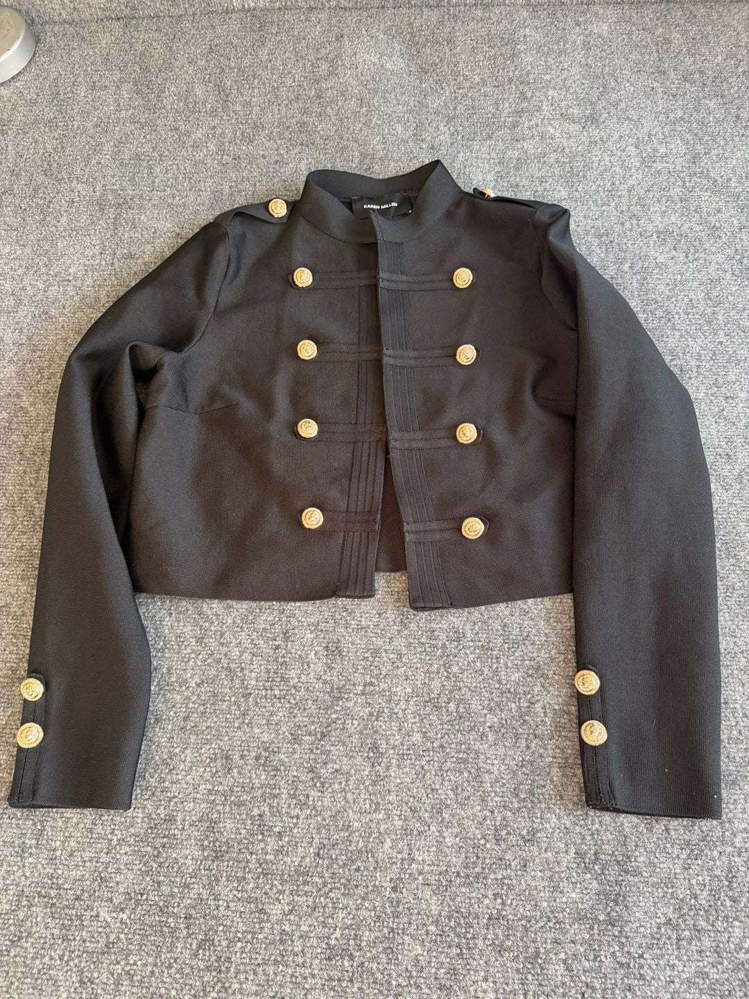 Karen Millen Military Band Jacket Size L Black Gold Buttons 2