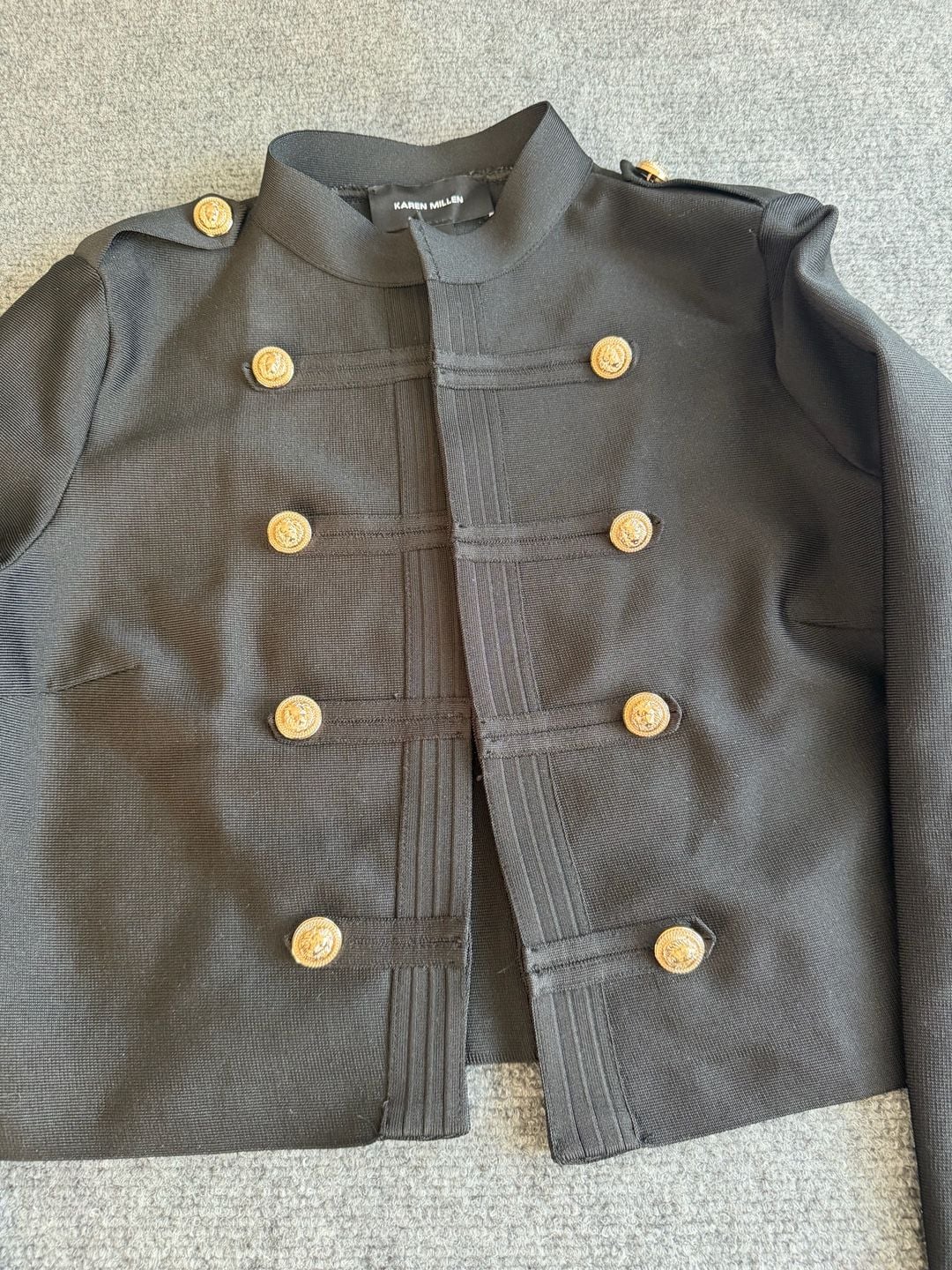 Karen Millen Military Band Jacket Size L Black Gold Buttons 3