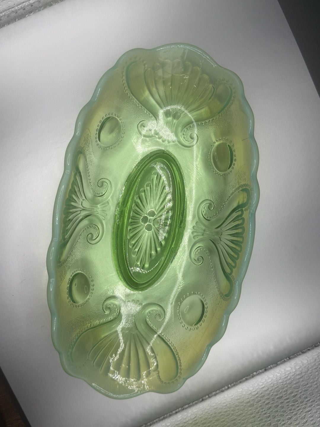 Jefferson Glass Green Opalescent Banana Boat 2