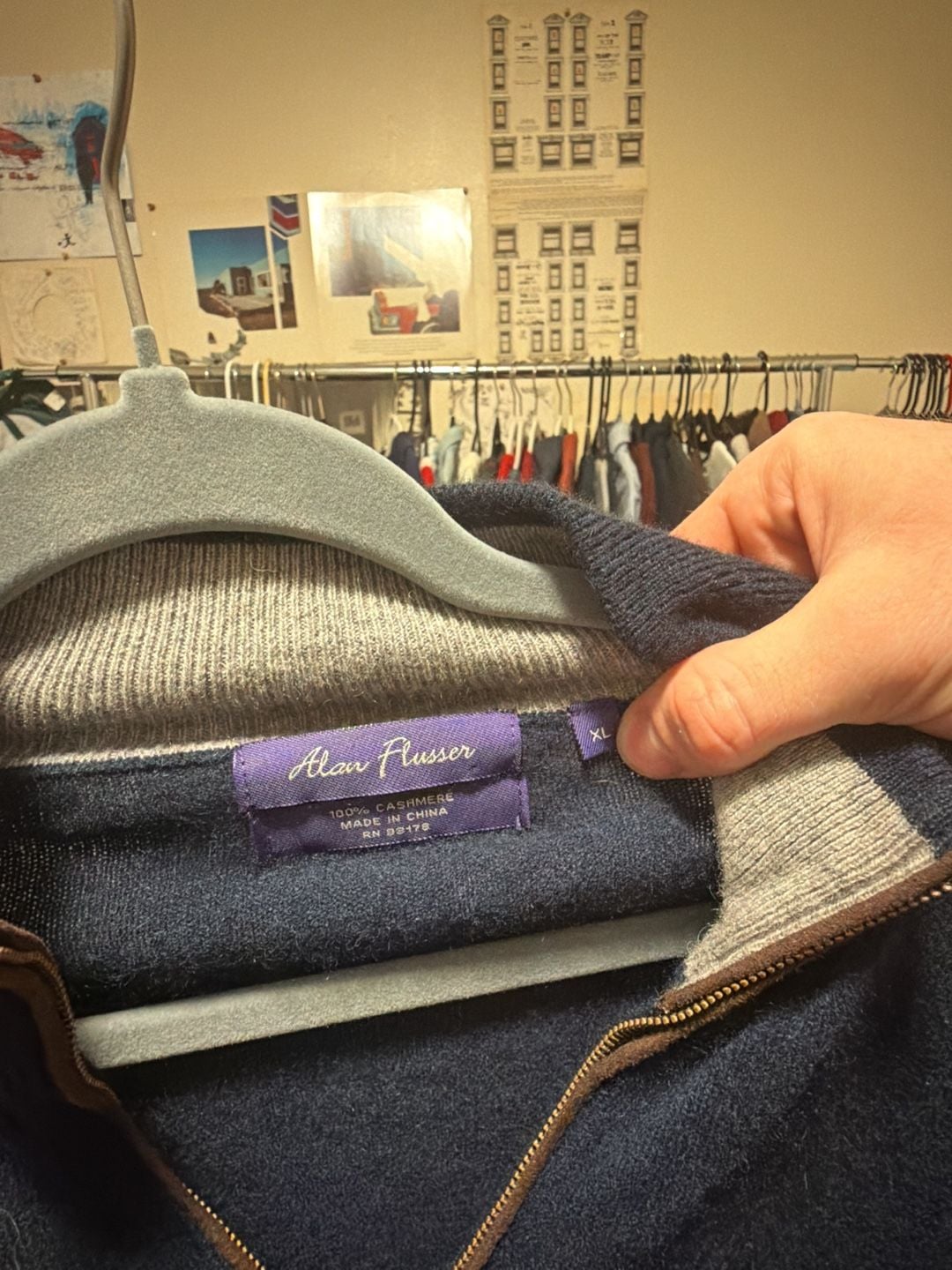 Alan Flusser Cashmere Quarter Zip Sweater Size XL Navy Blue 100% Cashmere 3