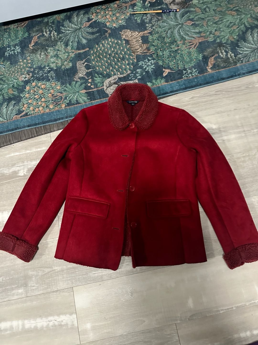 Lands' End Red Faux Suede Shearling Fleece Jacket 2