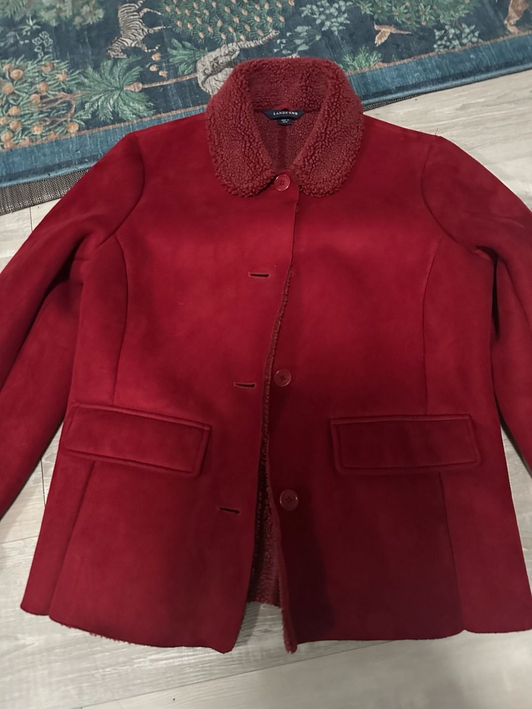 Lands' End Red Faux Suede Shearling Fleece Jacket 3