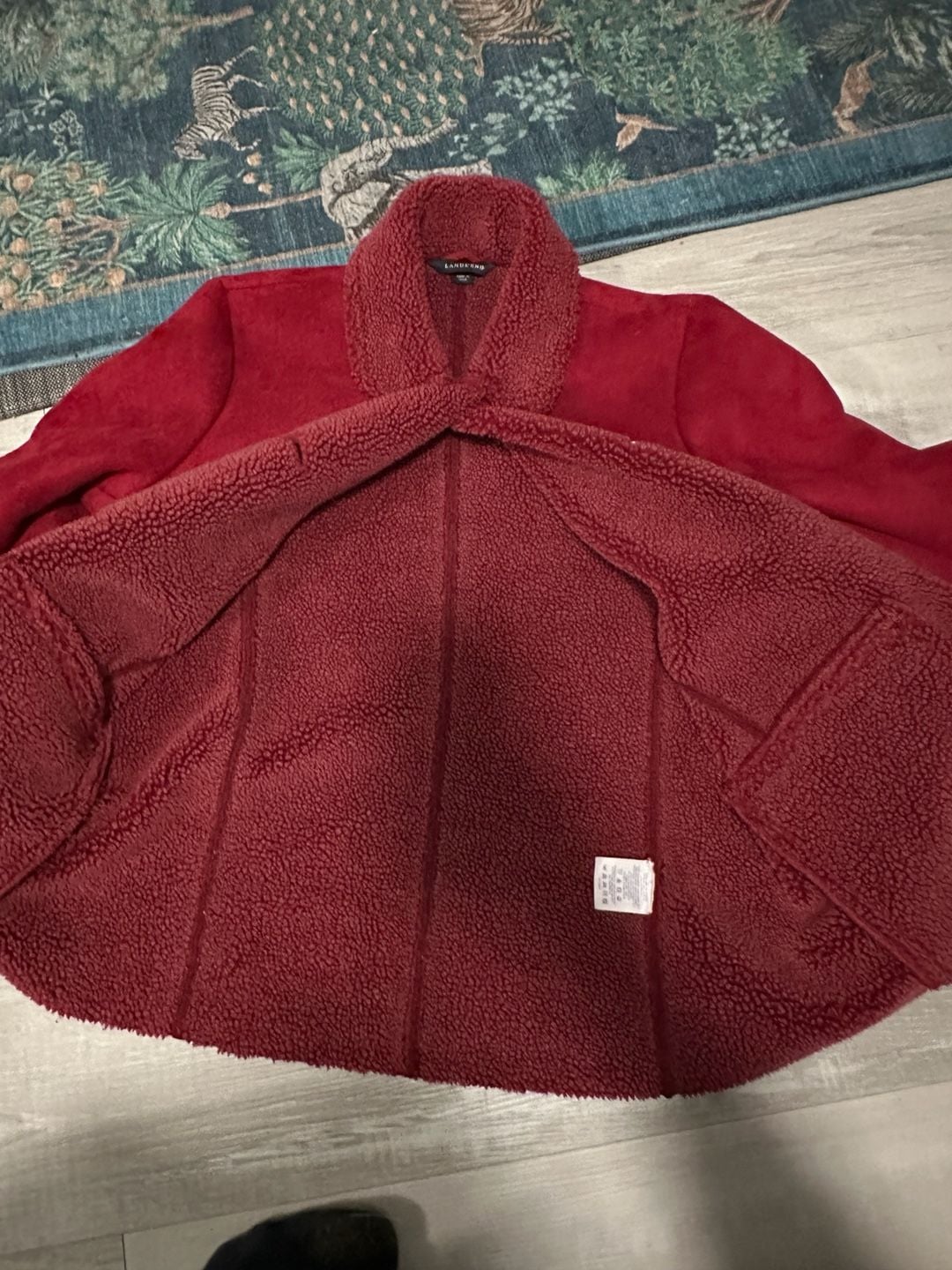 Lands' End Red Faux Suede Shearling Fleece Jacket 7
