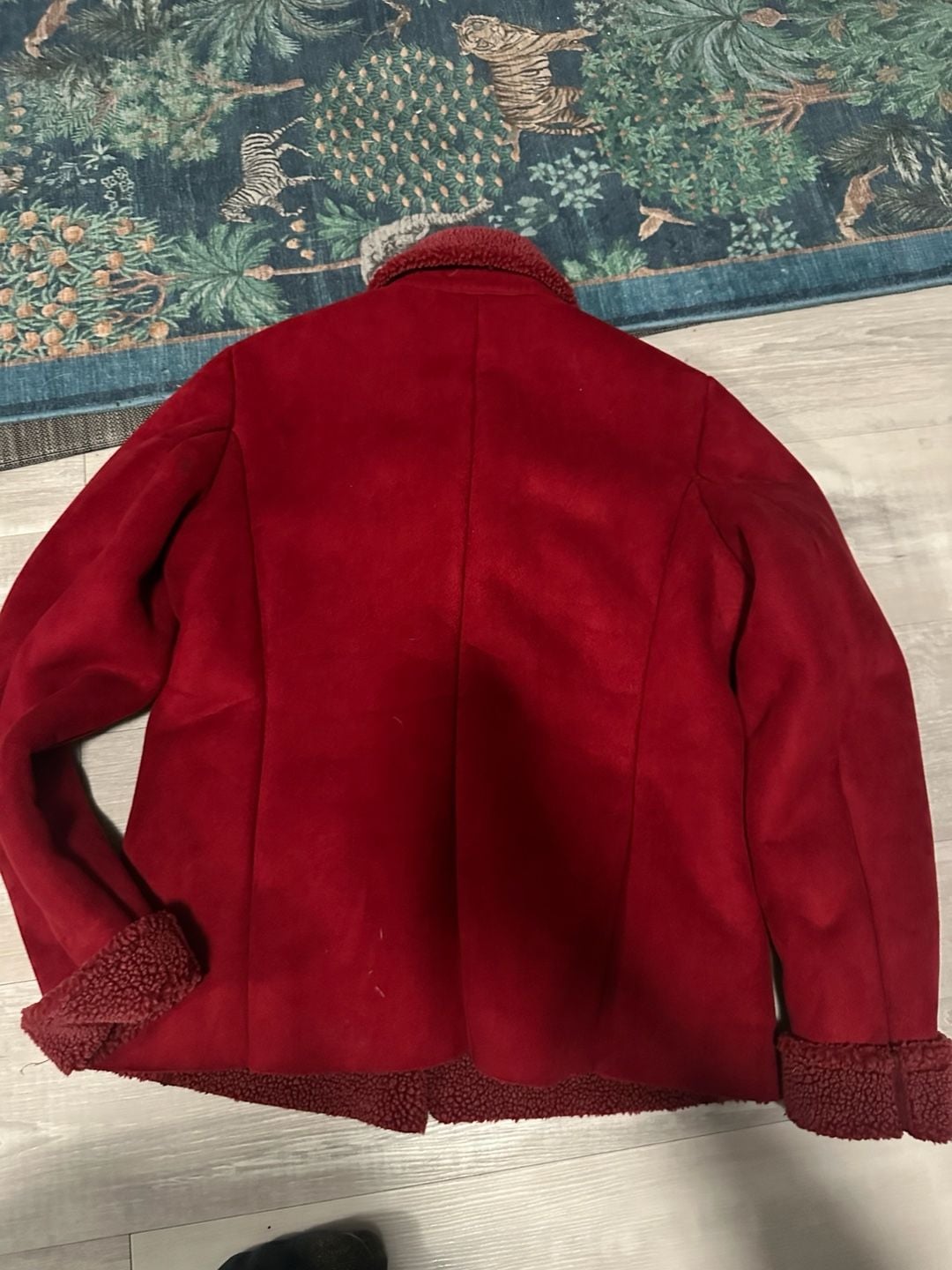 Lands' End Red Faux Suede Shearling Fleece Jacket 8