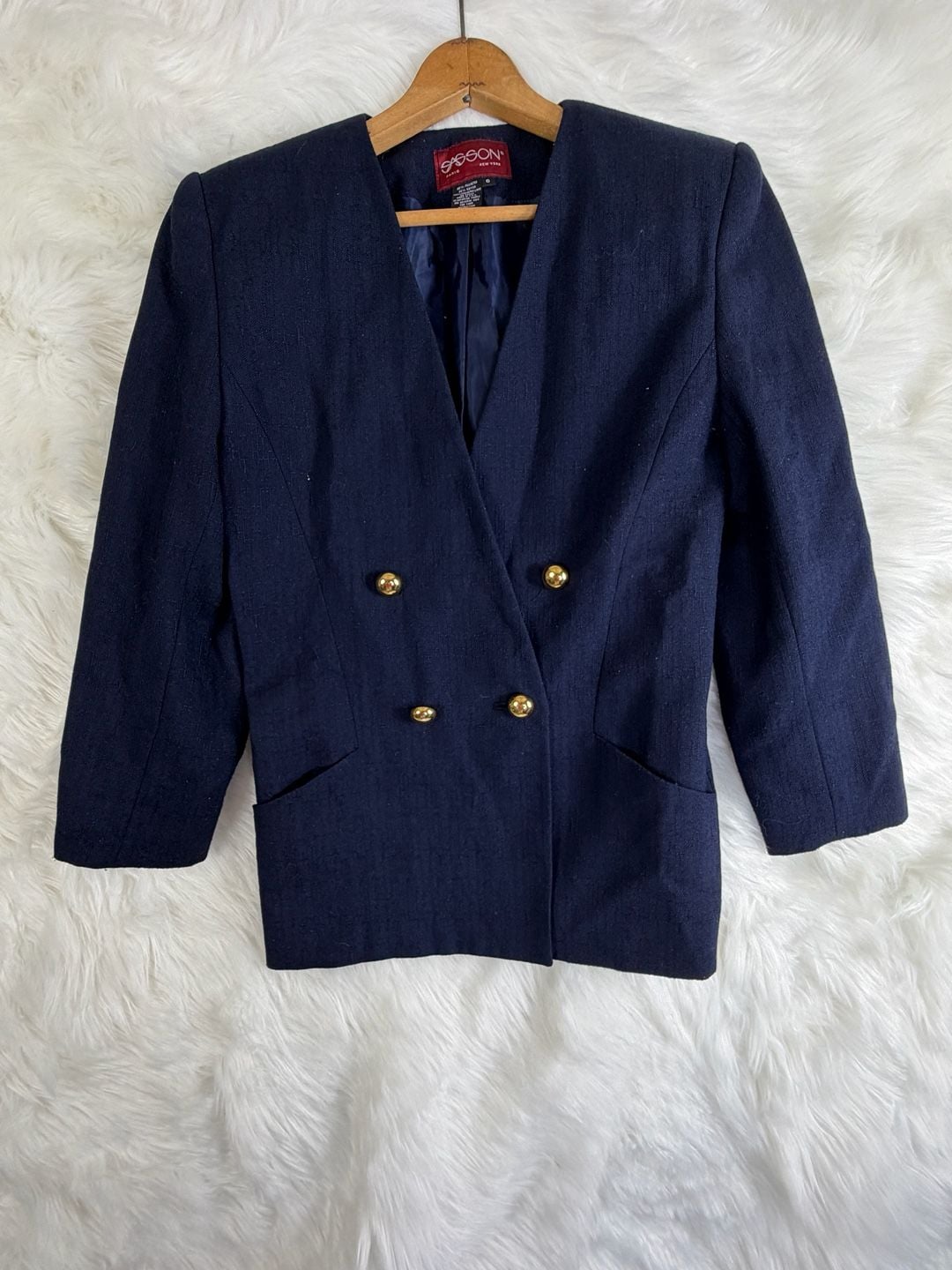 Vintage Sasson Double Breasted Blazer Size 6 Navy Blue Gold Buttons Vintage 2