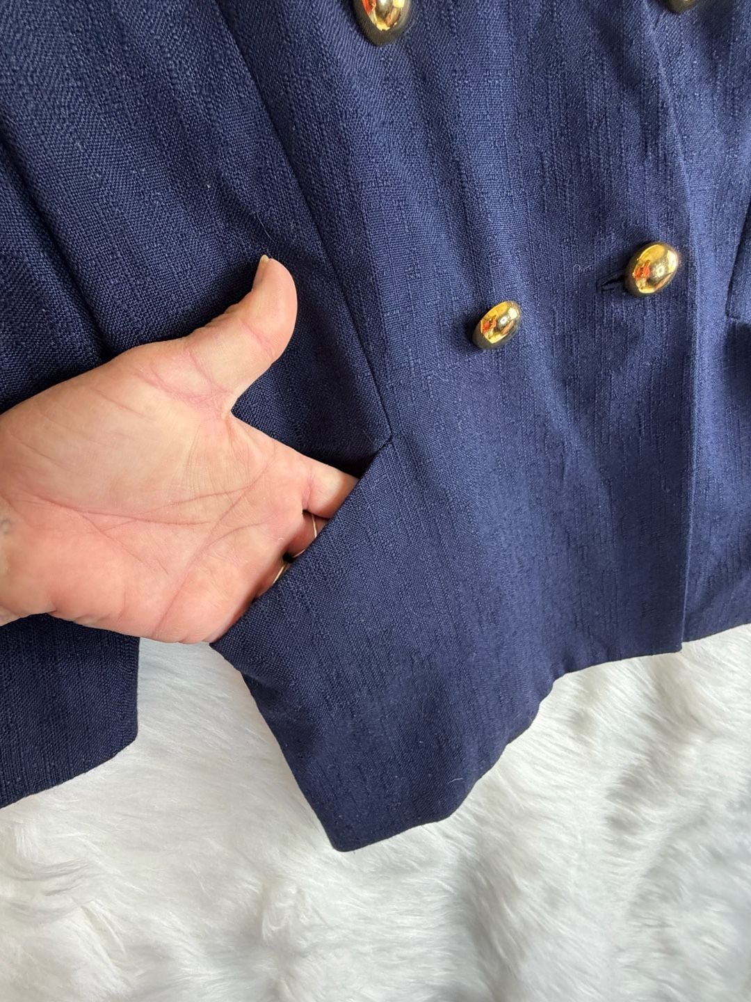 Vintage Sasson Double Breasted Blazer Size 6 Navy Blue Gold Buttons Vintage 3