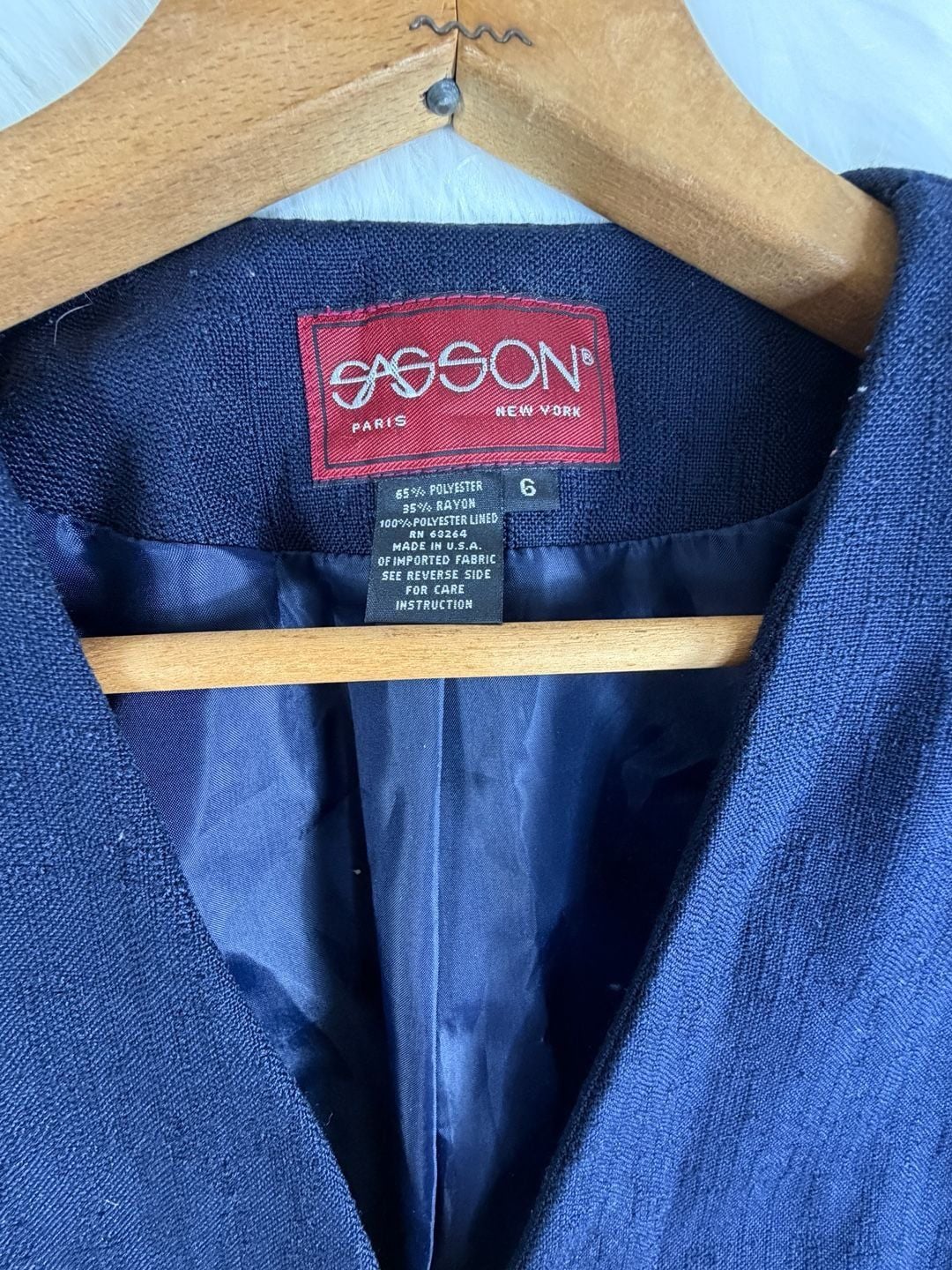 Vintage Sasson Double Breasted Blazer Size 6 Navy Blue Gold Buttons Vintage 5