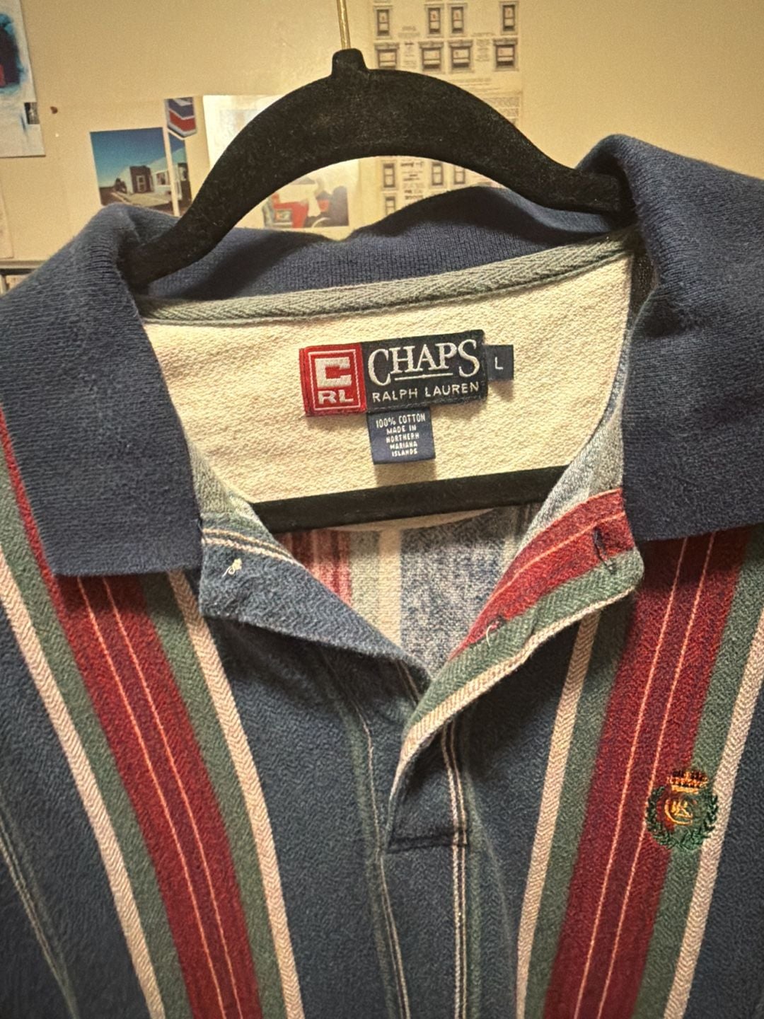 Chaps Ralph Lauren Striped Long Sleeve Rugby Polo Size L Blue Red Green 3