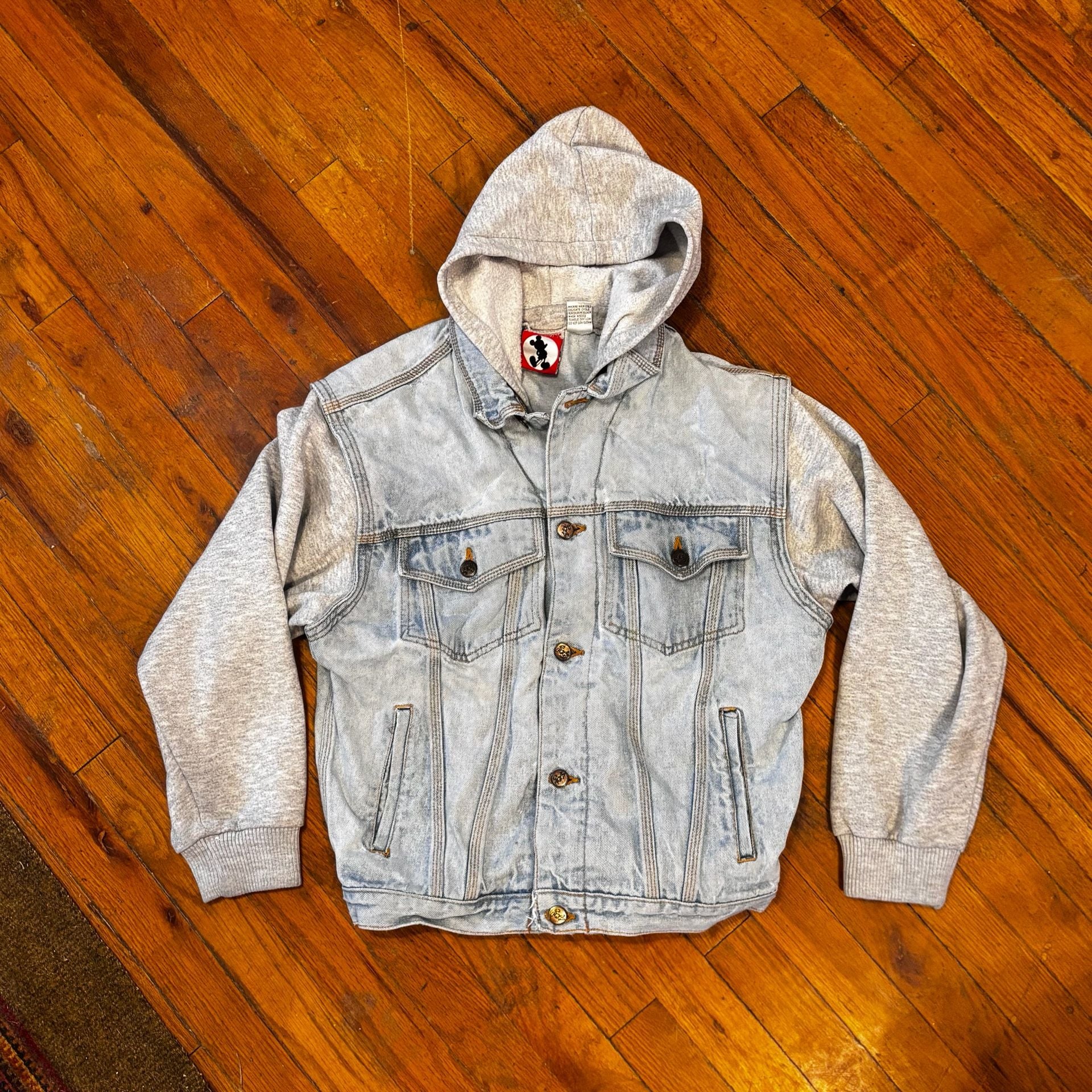 Vintage Mickey Mouse Denim Hoodie Jacket Size S 2
