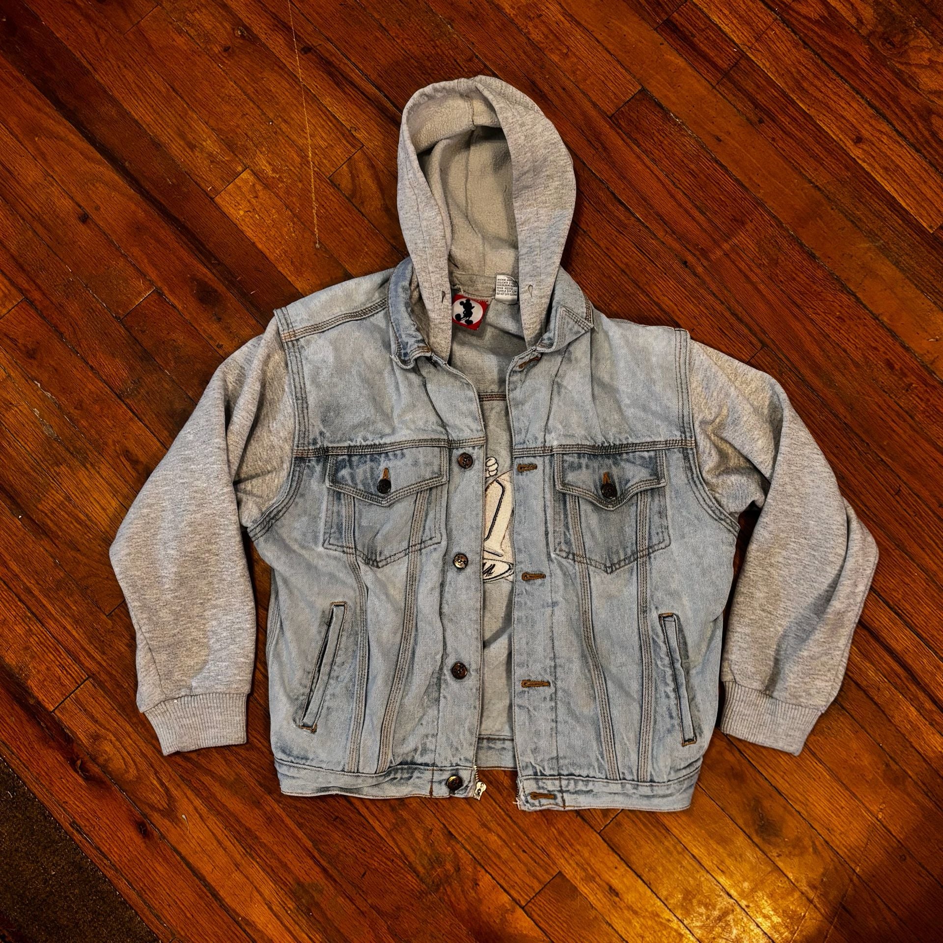 Vintage Mickey Mouse Denim Hoodie Jacket Size S 9