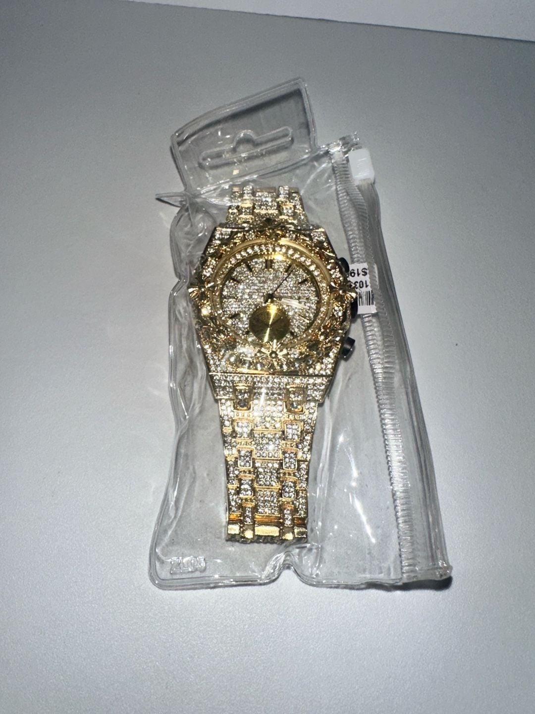 Gold-Tone Iced Out Rhinestone Fashion Watch – Floral Bezel 5