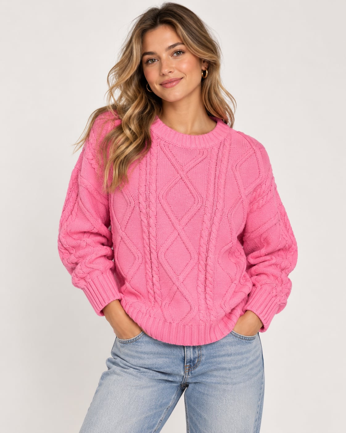 Edikted Kennedy Oversized Cable Stitch Sweater Size XS/S Pink 2