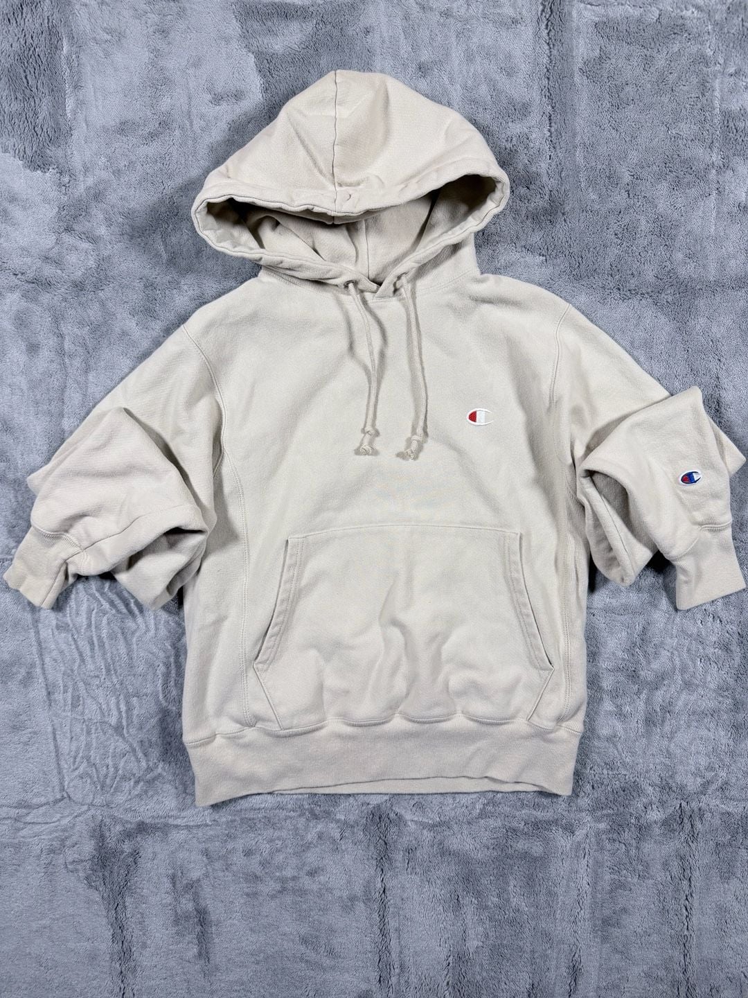 Champion Reverse Weave Hoodie Size Small Oatmeal Beige Pullover Sweatshirt 2