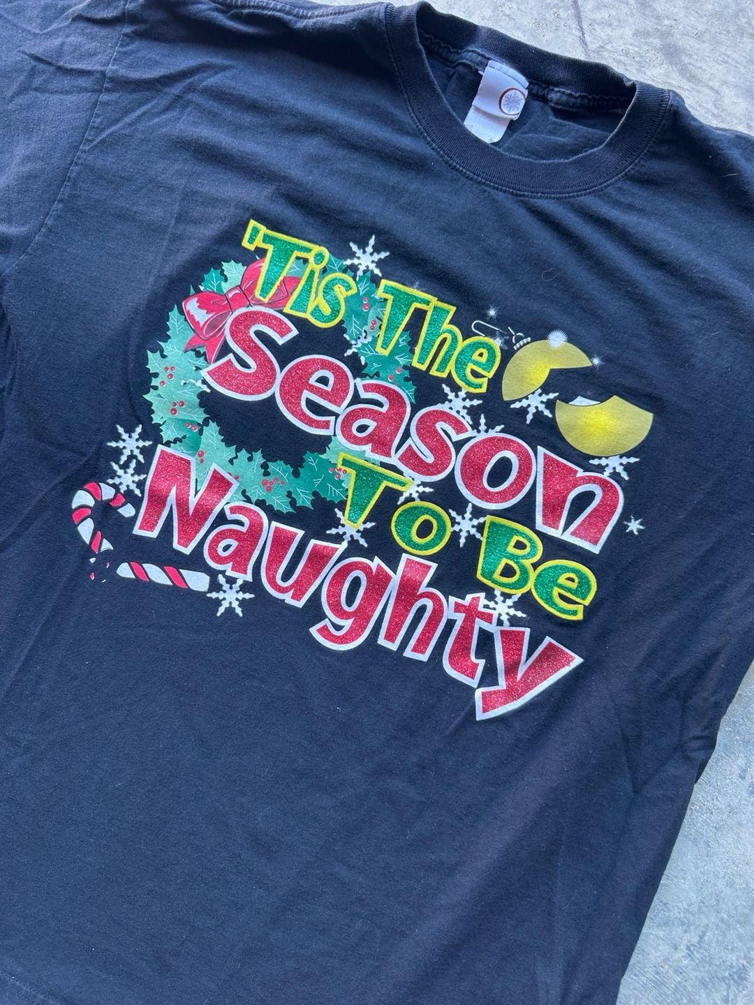 Vintage Christmas Tis The Season To Be Naughty T-Shirt Black 5