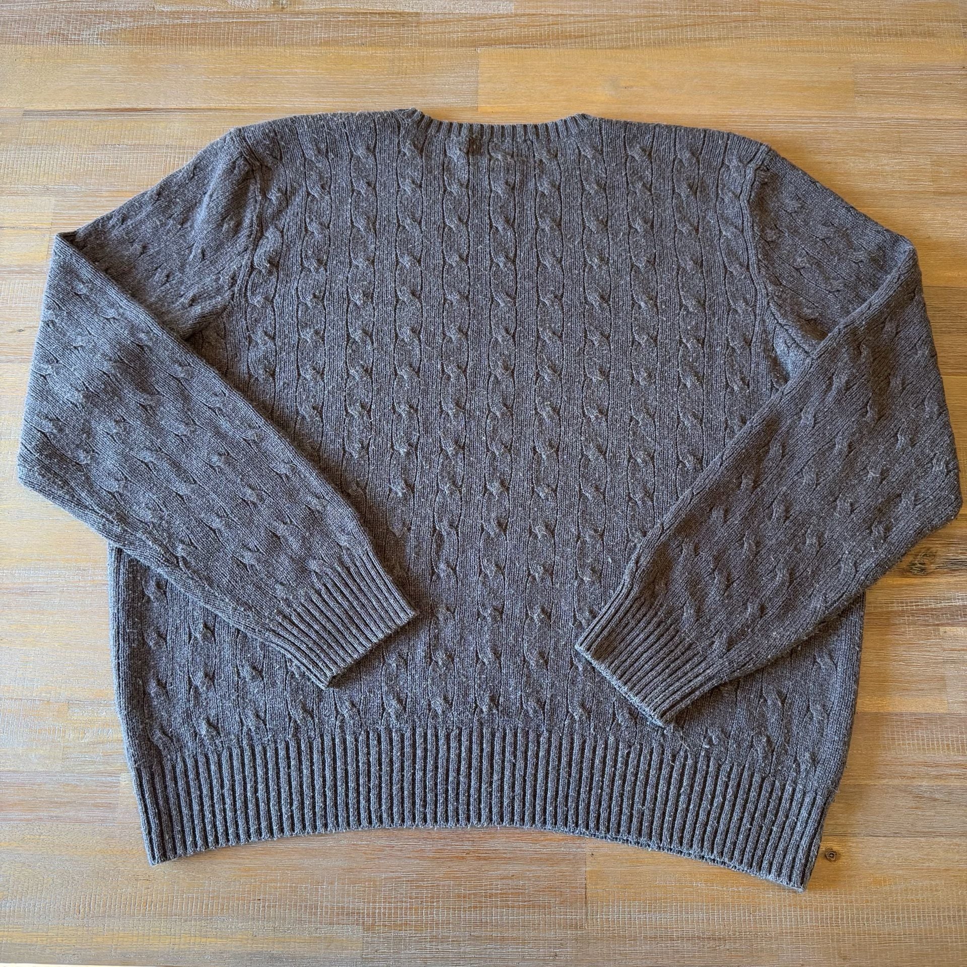 Polo Ralph Lauren Cable Knit Sweater Mens XL Brown 100% Silk Crewneck Pullover 3