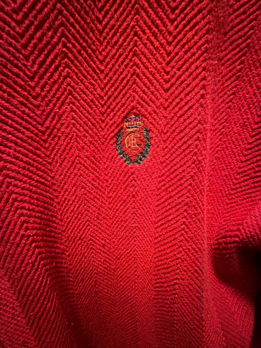 Chaps Ralph Lauren Sweater Size L Red Herringbone Knit Crewneck 4