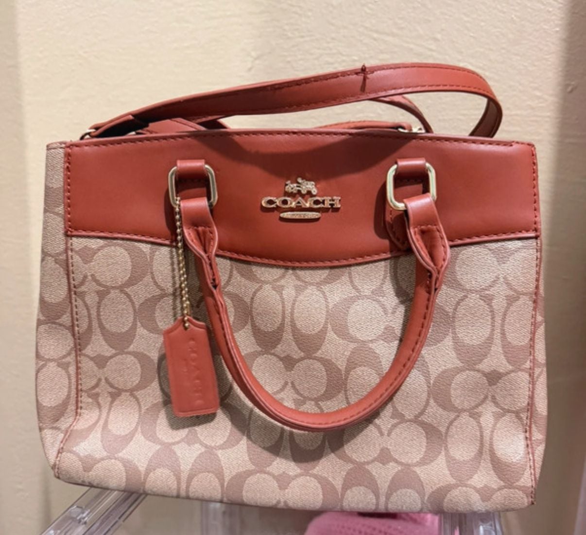 Coach Mini Brooke Carryall Signature Khaki And Rust Satchel Bag 2