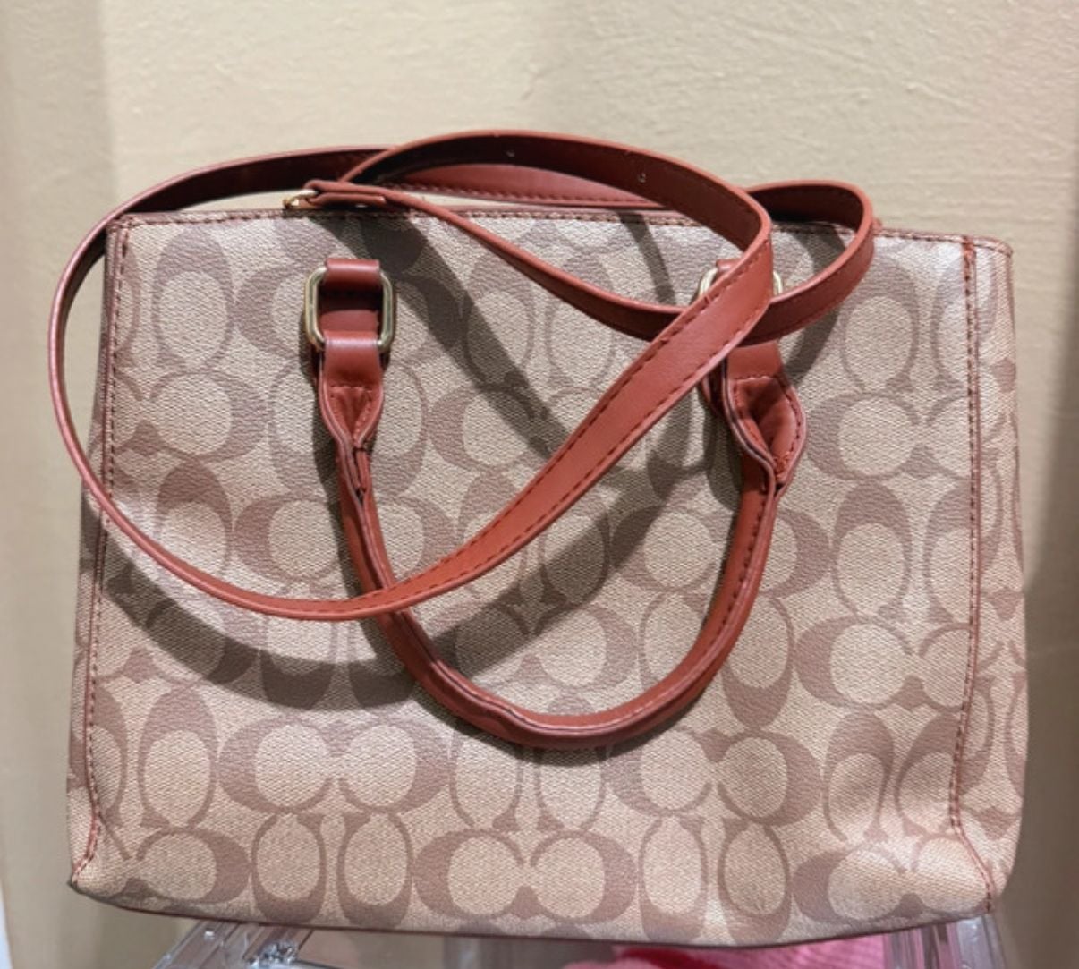 Coach Mini Brooke Carryall Signature Khaki And Rust Satchel Bag 3