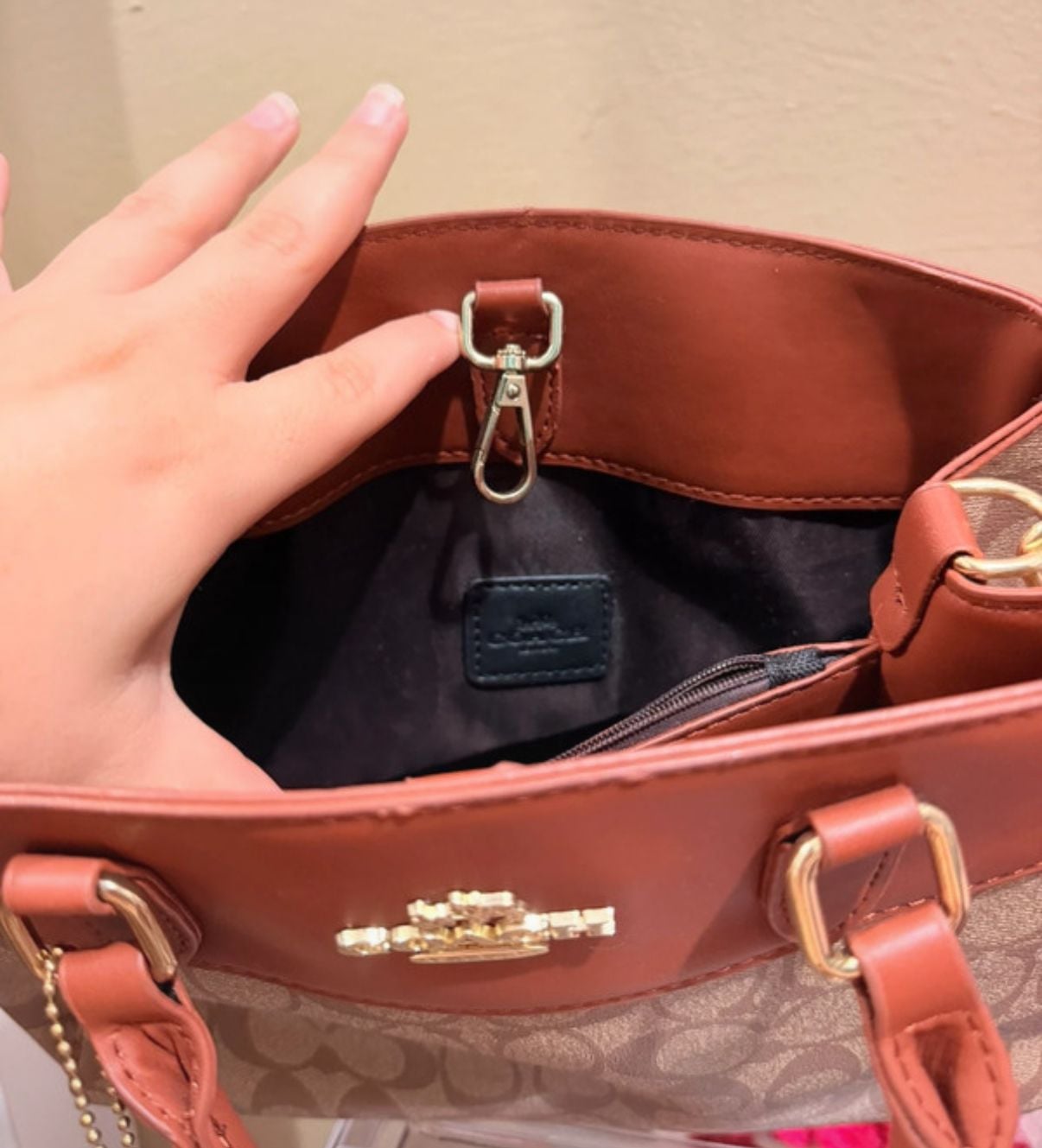 Coach Mini Brooke Carryall Signature Khaki And Rust Satchel Bag 4