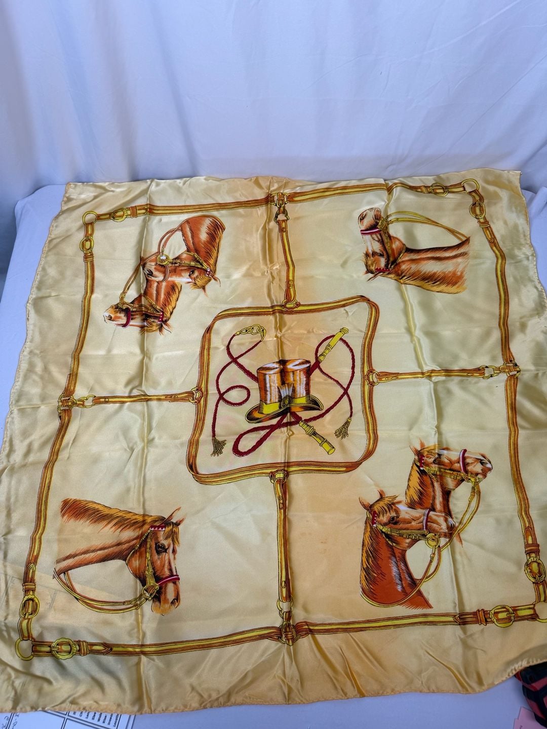Exclusive Design Vintage Equestrian Horse Heads Yellow Acetate Scarf 1