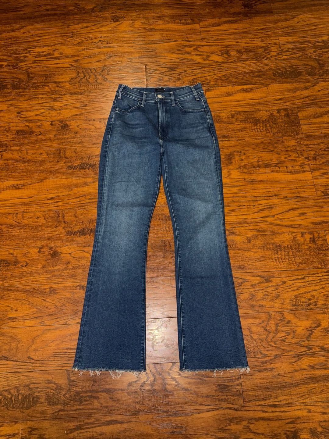 Mother The Hustler Flood Fray Jeans Blue Denim High Rise Crop 2