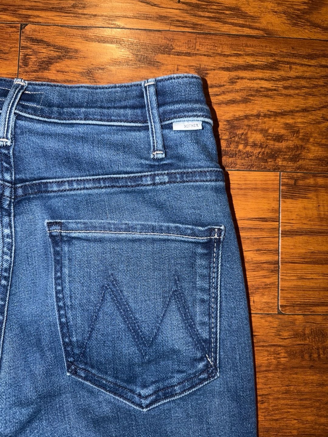 Mother The Hustler Flood Fray Jeans Blue Denim High Rise Crop 7
