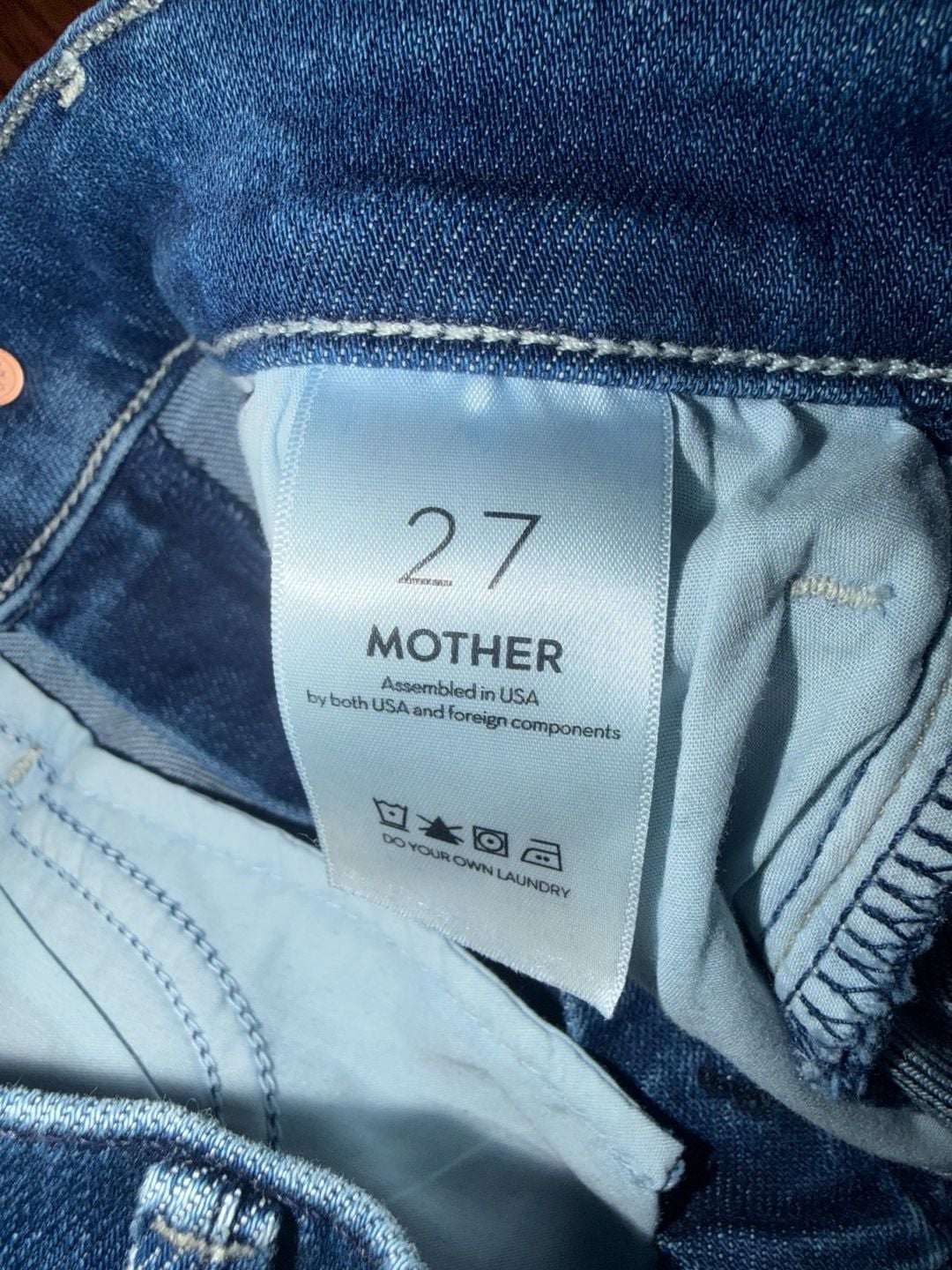 Mother The Hustler Flood Fray Jeans Blue Denim High Rise Crop 9
